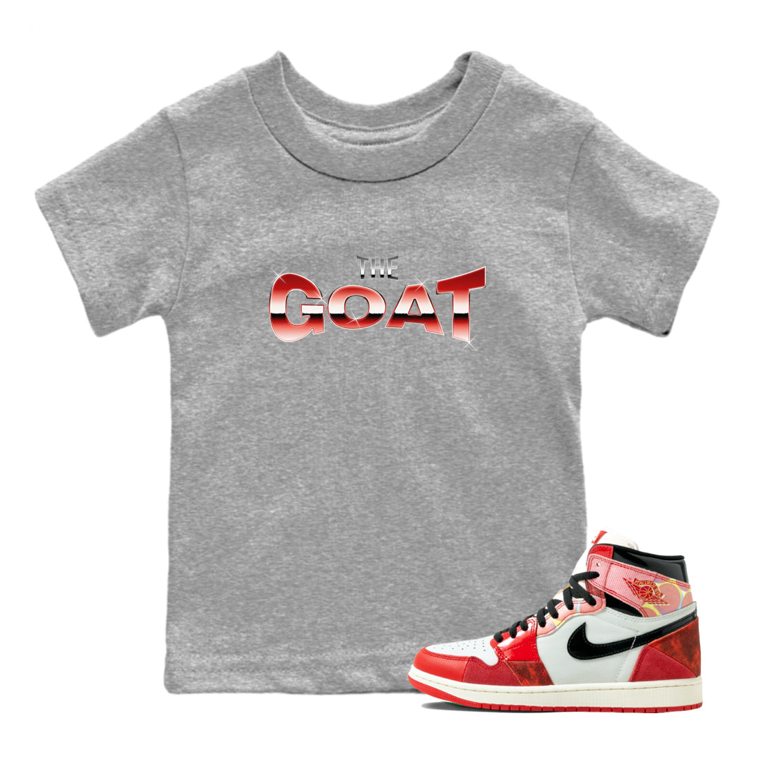 Air Jordan 1 Spider Man Sneaker Match Tees The Goat Sneaker Tees AJ1 OG HIGH Spider Man Drip Gear Zone Kids Shirts Heather Grey 1