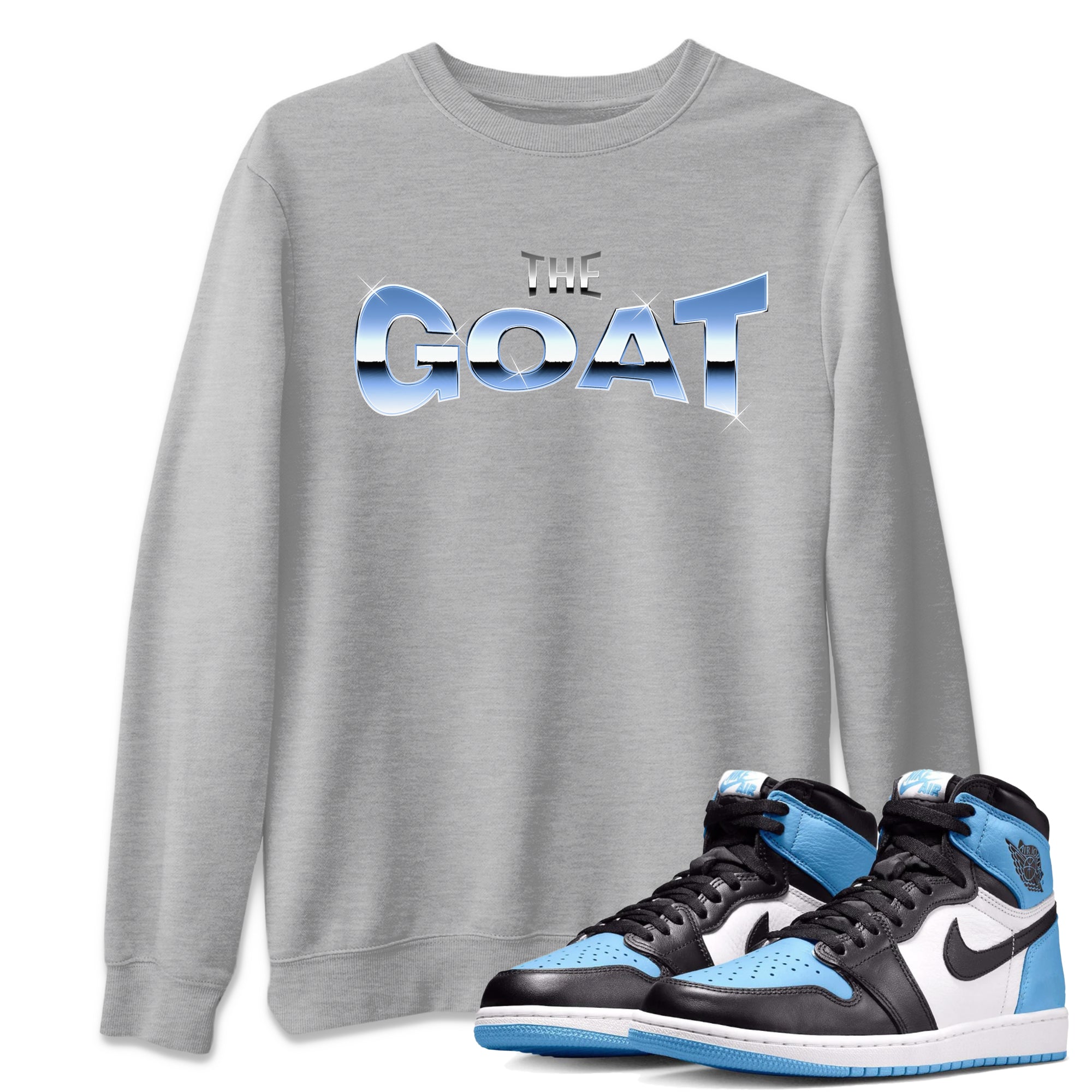 Air Jordan 1 Retro High OG UNC Toe Shirt to match Jordans The GOAT Streetwear Sneaker Shirt 1s UNC Toe Drip Gear Zone Sneaker Matching Clothing Crew Neck T-Shirts Heather Grey 1