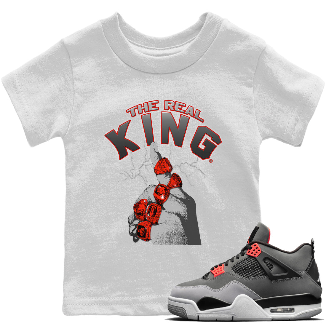 Jordan 4 Infrared Sneaker Matching T-Shirt The Real King Sneaker Tees Jordan 4 Infrared Sneaker Release Tees Kids Shirts