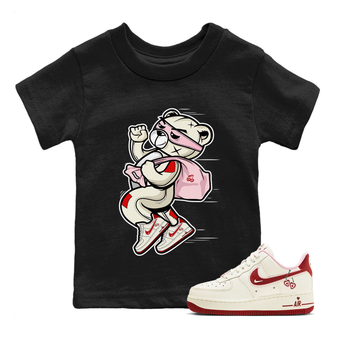 Air Force 1 Valentines Day Sneaker Match Tees Thief Bear Sneaker Tees Air Force 1 Valentines Day Jordan to match sneaker T-Shirt Kids Shirts