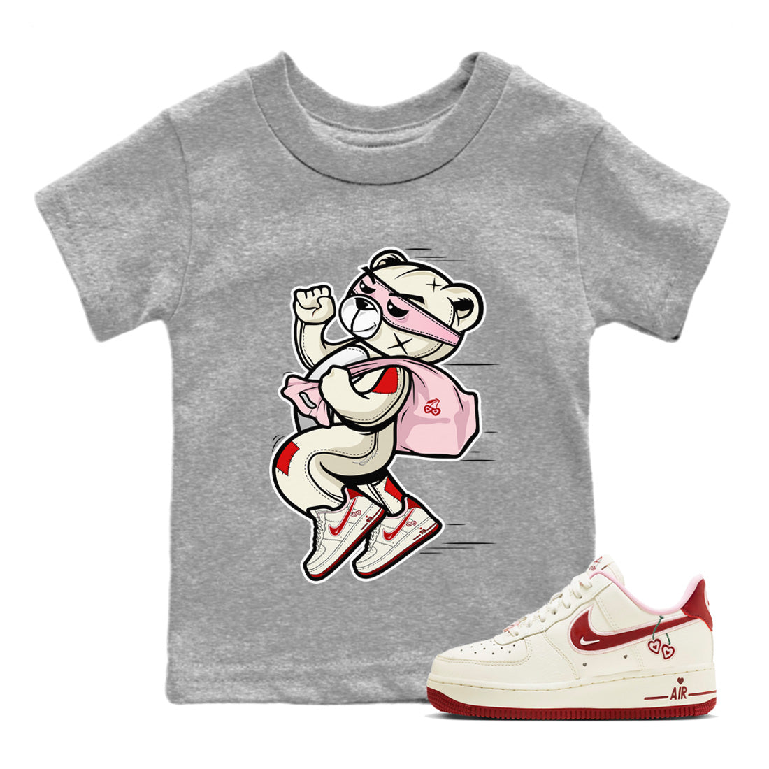 Air Force 1 Valentines Day Sneaker Match Tees Thief Bear Sneaker Tees Air Force 1 Valentines Day Jordan to match sneaker T-Shirt Kids Shirts