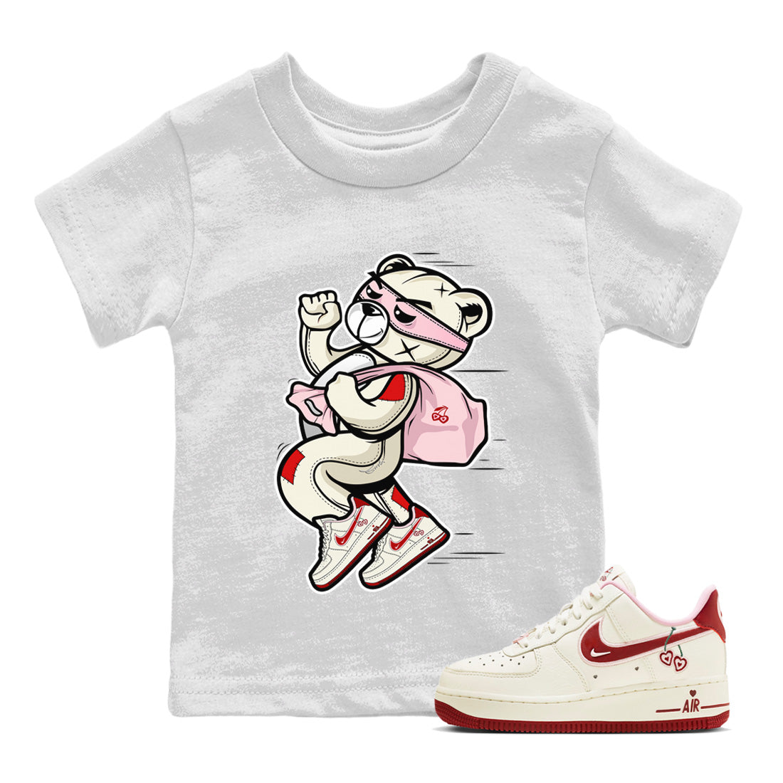 Air Force 1 Valentines Day Sneaker Match Tees Thief Bear Sneaker Tees Air Force 1 Valentines Day Jordan to match sneaker T-Shirt Kids Shirts