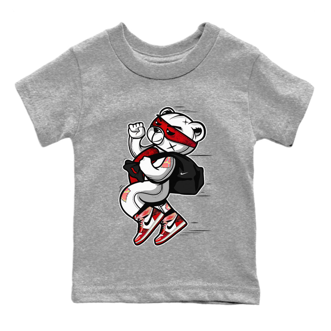 Air Jordan 1 Spider Man Sneaker Match Tees Thief Bear Sneaker Release Tees Spider-Man: Across the Spider-Verse x Air Jordan 1 Sneaker Release Tees Kids Shirts Heather Grey 2