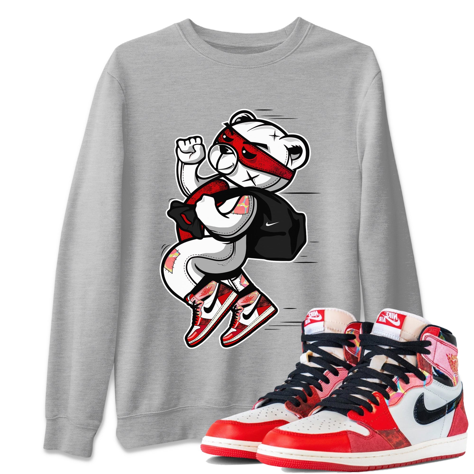 Air Jordan 1 Spider Man Sneaker Match Tees Thief Bear Sneaker Release Tees Spider-Man: Across the Spider-Verse x Air Jordan 1 Sneaker Release Tees Unisex Shirts Heather Grey 1