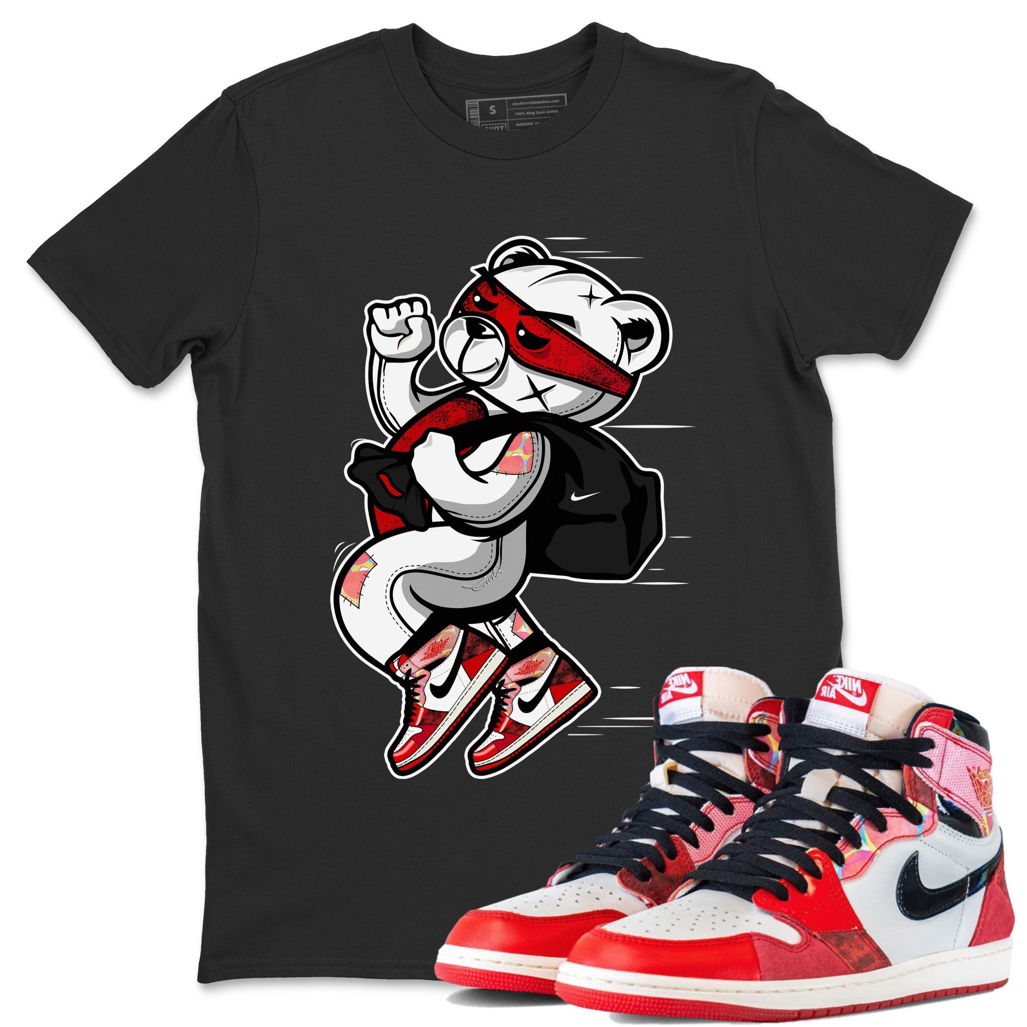 Air Jordan 1 Spider Man Sneaker Match Tees Thief Bear Sneaker Release Tees Spider-Man: Across the Spider-Verse x Air Jordan 1 Sneaker Release Tees Unisex Shirts Black 1