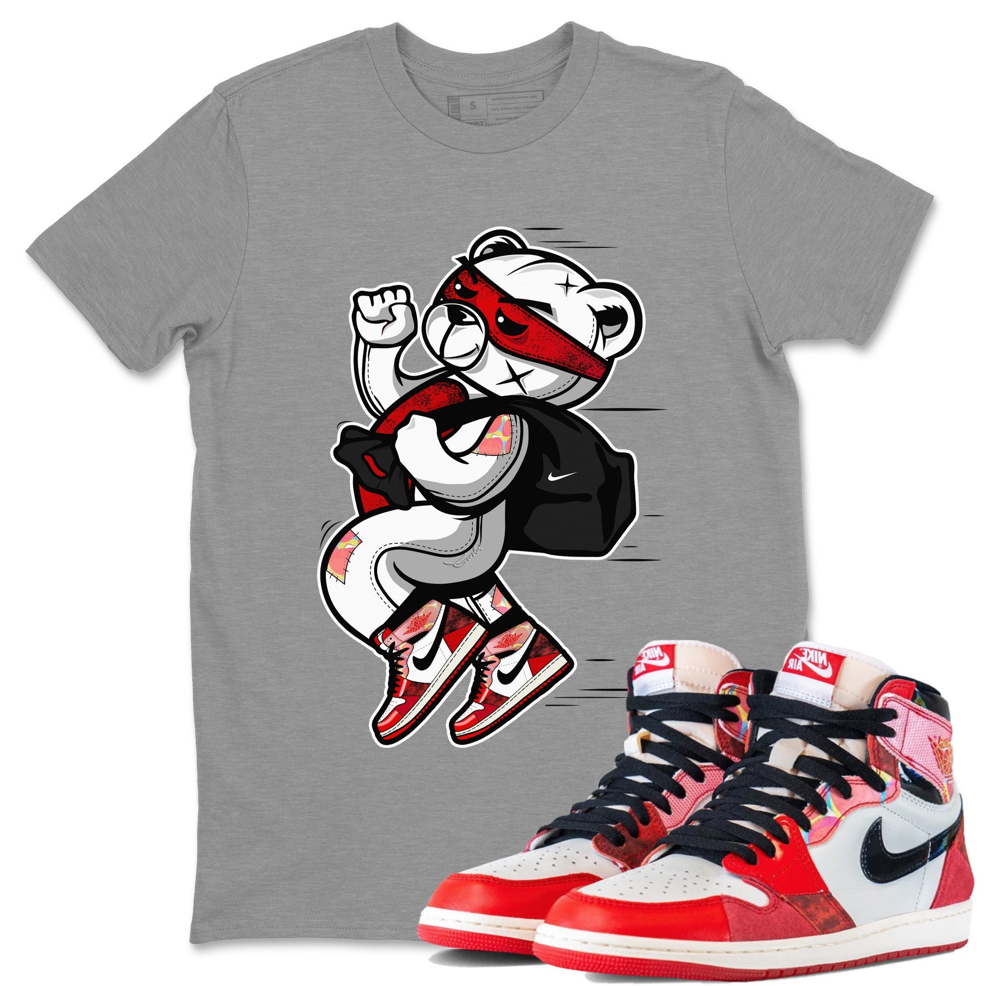 Air Jordan 1 Spider Man Sneaker Match Tees Thief Bear Sneaker Release Tees Spider-Man: Across the Spider-Verse x Air Jordan 1 Sneaker Release Tees Unisex Shirts Heather Grey 1