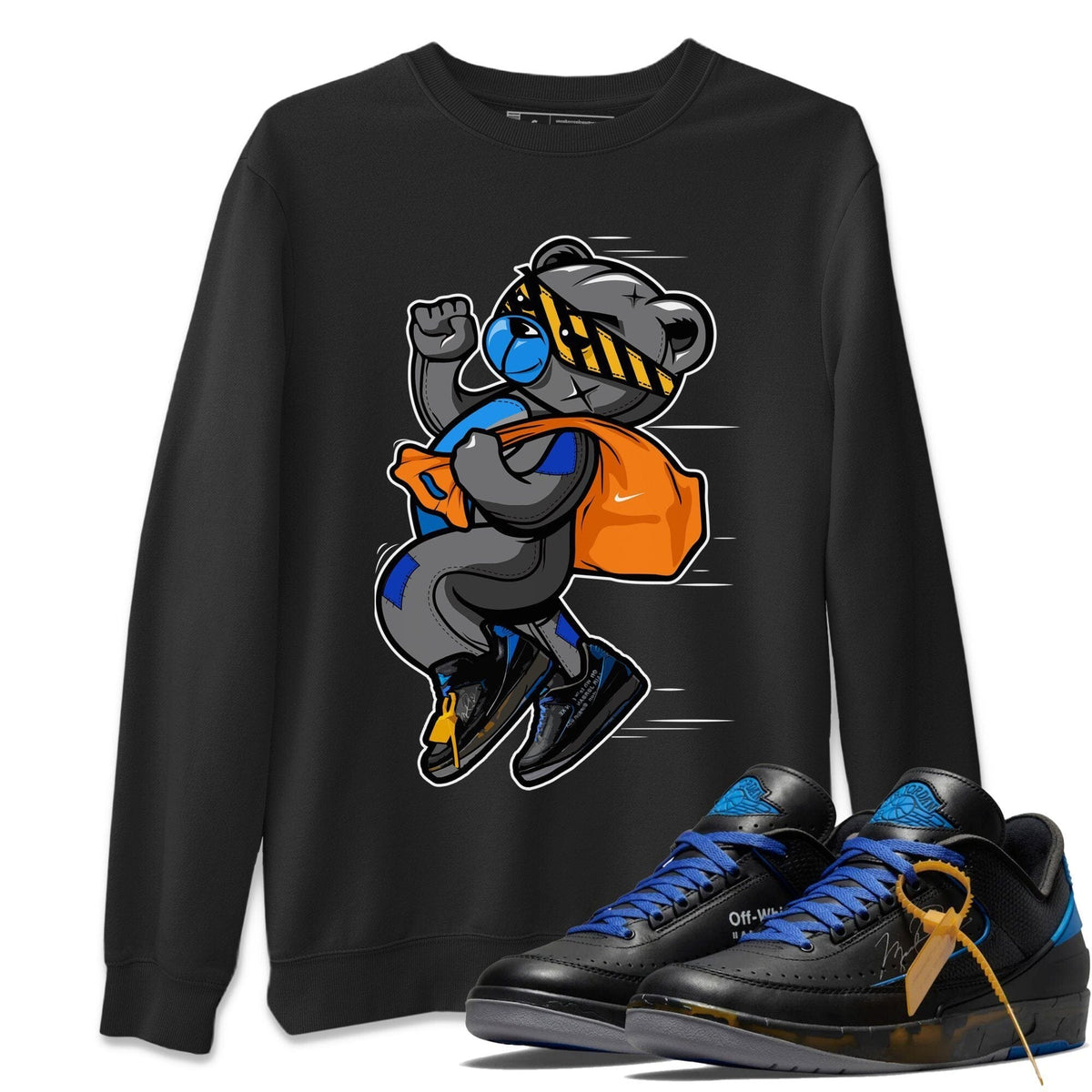 Jordan 2 OFF-WHITE Black Blue Shirt To Match Jordans Thief Bear Sneaker Tees Jordan 2 OFF-WHITE Black Blue Drip Gear Zone Sneaker Matching Clothing Unisex Shirts