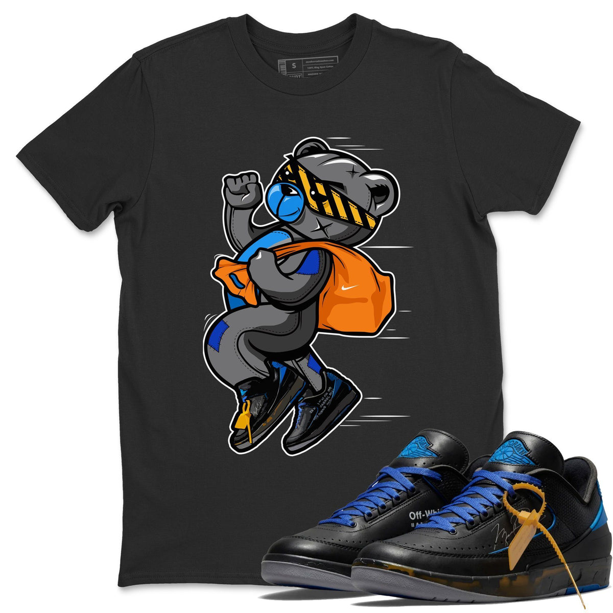 Jordan 2 OFF-WHITE Black Blue Shirt To Match Jordans Thief Bear Sneaker Tees Jordan 2 OFF-WHITE Black Blue Drip Gear Zone Sneaker Matching Clothing Unisex Shirts