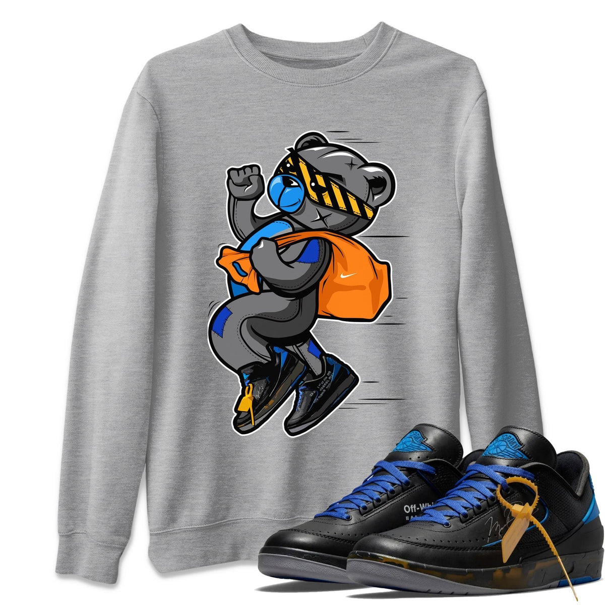 Jordan 2 OFF-WHITE Black Blue Shirt To Match Jordans Thief Bear Sneaker Tees Jordan 2 OFF-WHITE Black Blue Drip Gear Zone Sneaker Matching Clothing Unisex Shirts