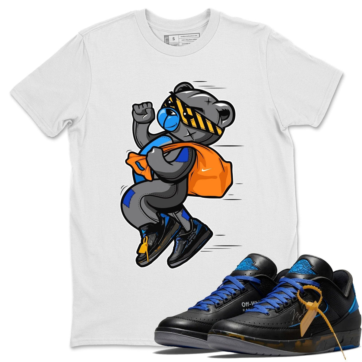 Jordan 2 OFF-WHITE Black Blue Shirt To Match Jordans Thief Bear Sneaker Tees Jordan 2 OFF-WHITE Black Blue Drip Gear Zone Sneaker Matching Clothing Unisex Shirts