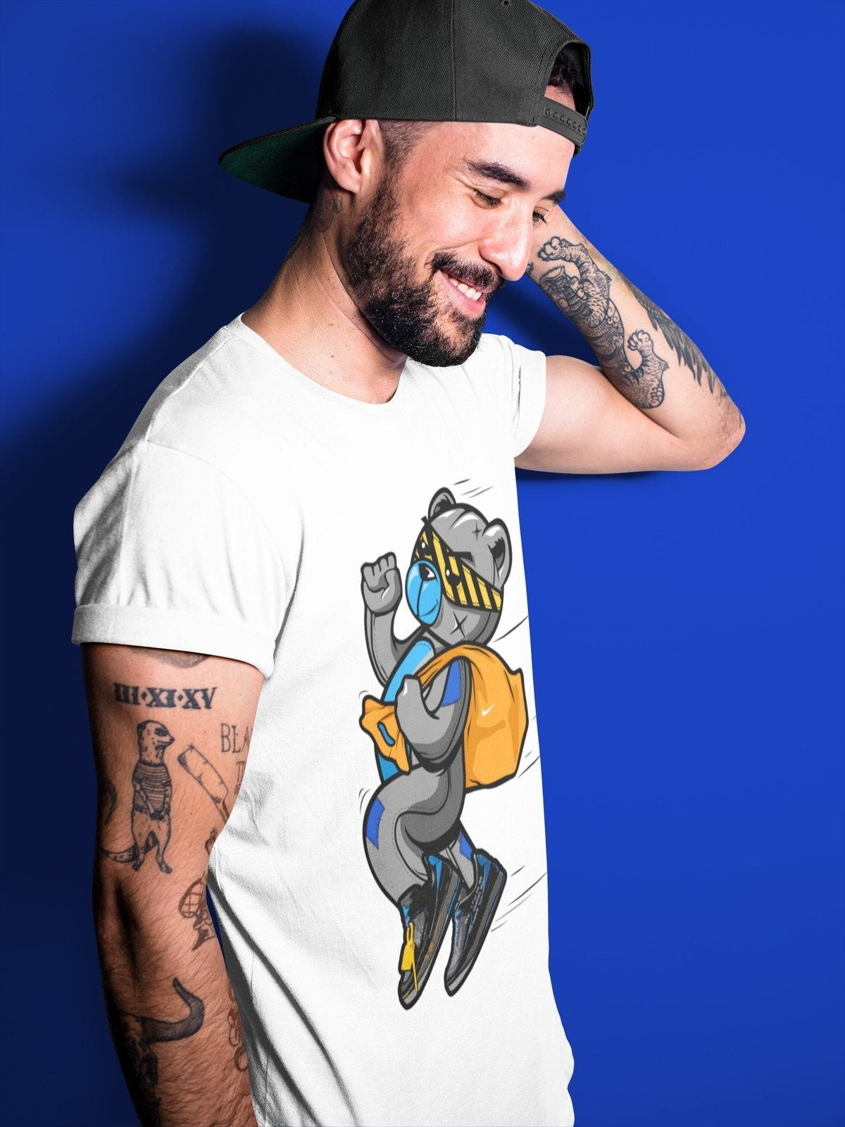 Jordan 2 OFF-WHITE Black Blue Shirt To Match Jordans Thief Bear Sneaker Tees Jordan 2 OFF-WHITE Black Blue Drip Gear Zone Sneaker Matching Clothing Unisex Shirts