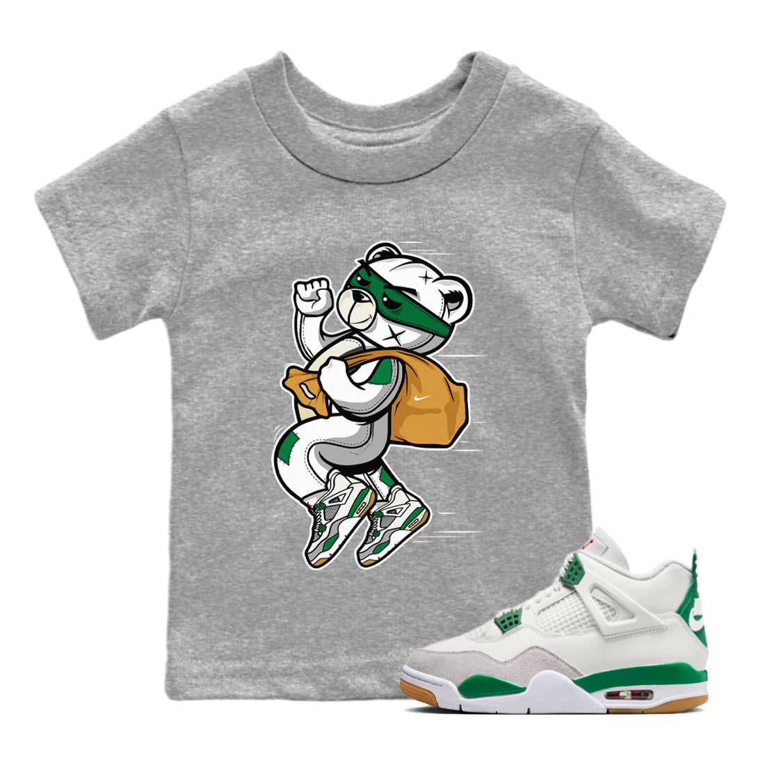 Air Jordan 4 Pine Green Thief Bear Baby and Kids Streetwear Sneaker Shirt Nike SB Air Jordan 4 Pine Green Kids Streetwear Sneaker Shirt Size Chart