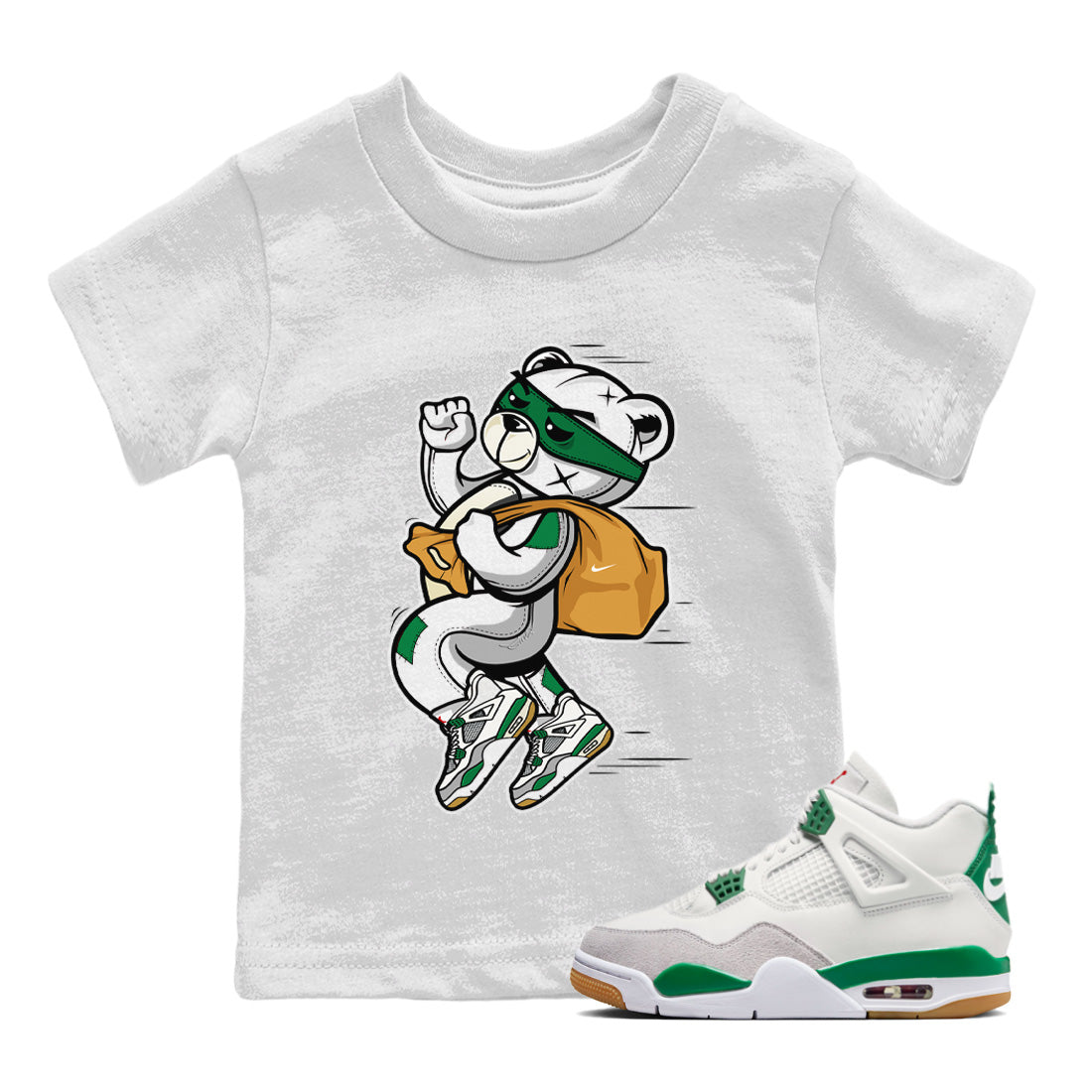 Air Jordan 4 Pine Green Sneaker Match Tees Thief Bear Streetwear Sneaker Shirt Nike SB Air Jordan 4 Pine Green Sneaker Release Tees Kids Shirts White 1