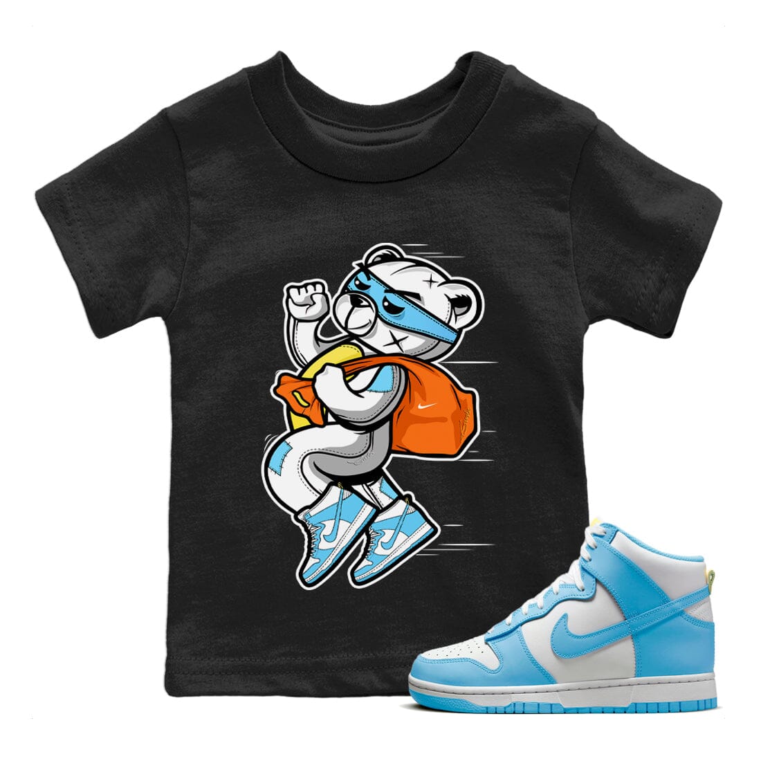 Dunk Blue Chill Sneaker Match Tees Thief Bear Sneaker Tees Dunk Blue Chill Jordan to match sneaker T-Shirt Kids Shirts