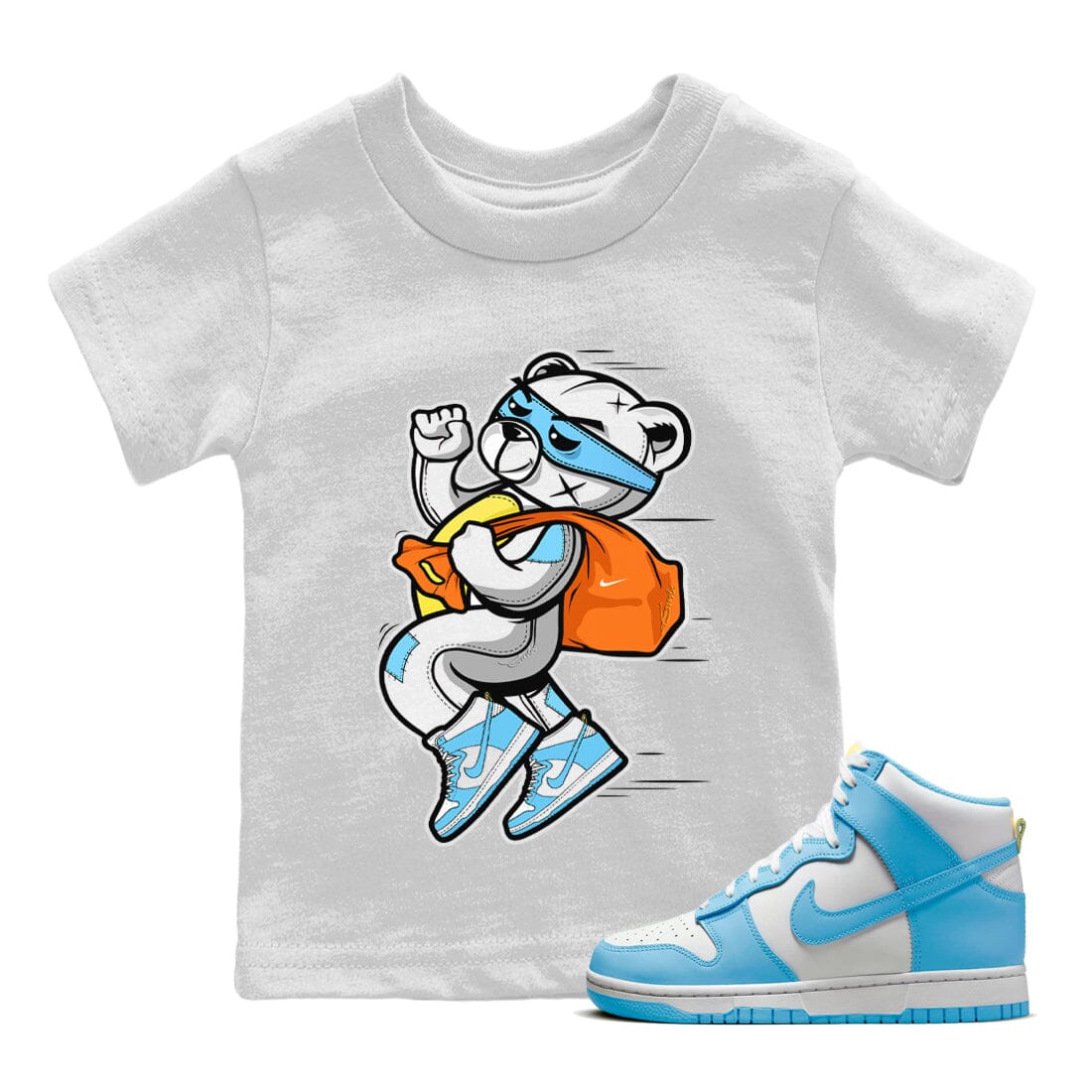 Dunk Blue Chill Sneaker Match Tees Thief Bear Sneaker Tees Dunk Blue Chill Jordan to match sneaker T-Shirt Kids Shirts