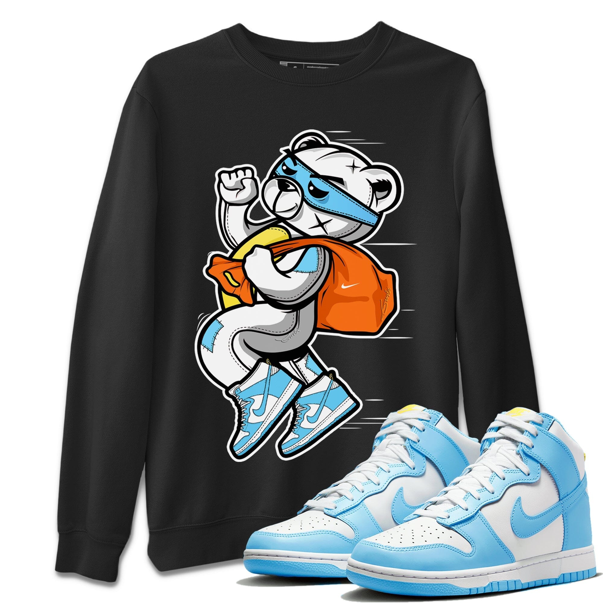 Dunk Blue Chill Sneaker Match Tees Thief Bear Sneaker Tees Dunk Blue Chill Jordan to match sneaker T-Shirt Crew Neck Shirts