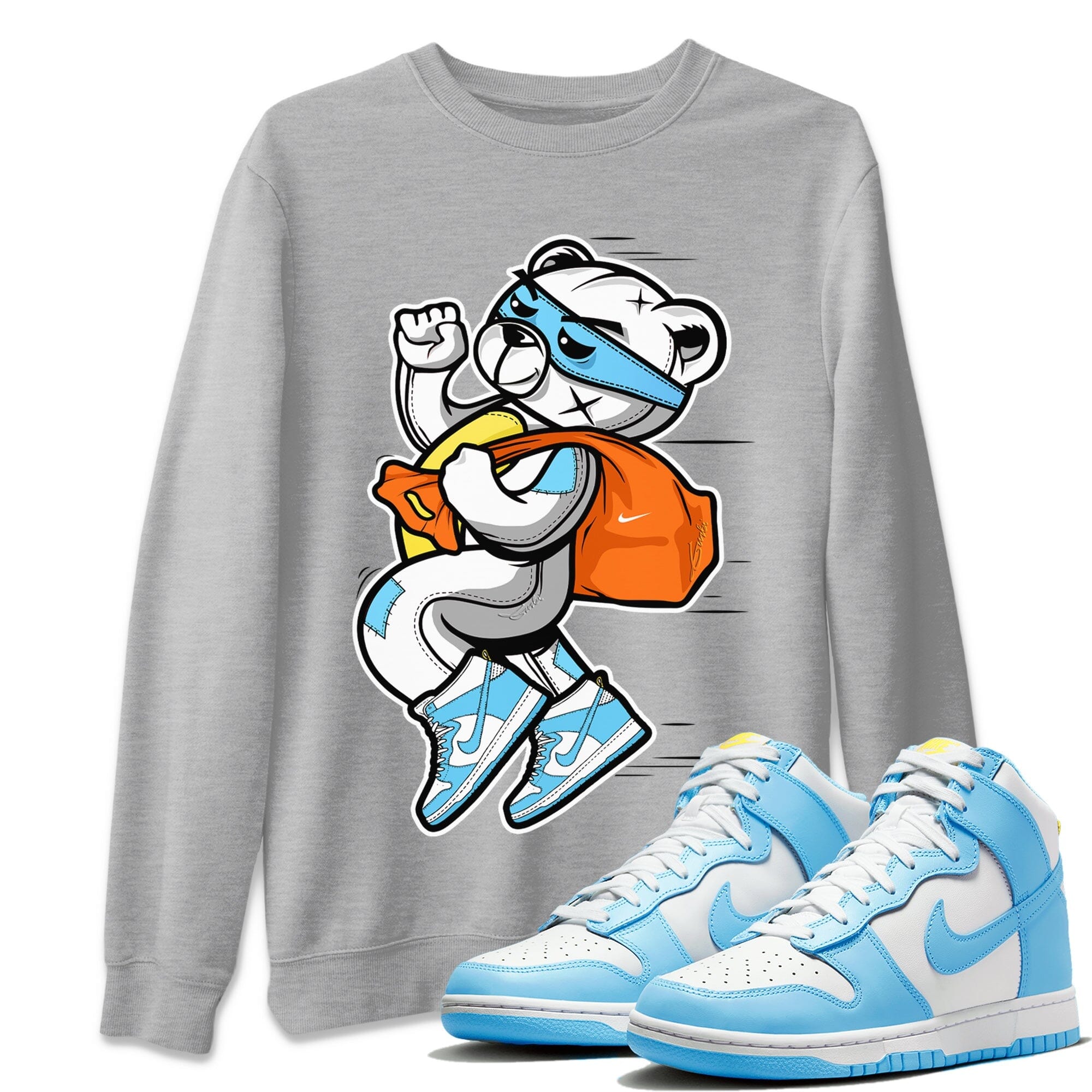 Dunk Blue Chill Sneaker Match Tees Thief Bear Sneaker Tees Dunk Blue Chill Jordan to match sneaker T-Shirt Crew Neck Shirts