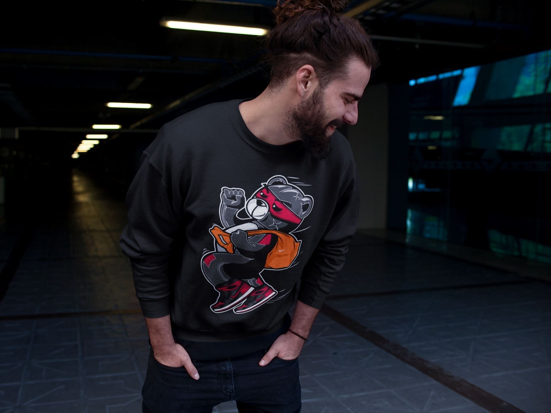 Jordan 1 Bred Patent Sneaker Matching T-Shirt Thief Bear Sneaker Tees Jordan 1 Bred Patent Sneaker Release Tees Crew Neck Tees