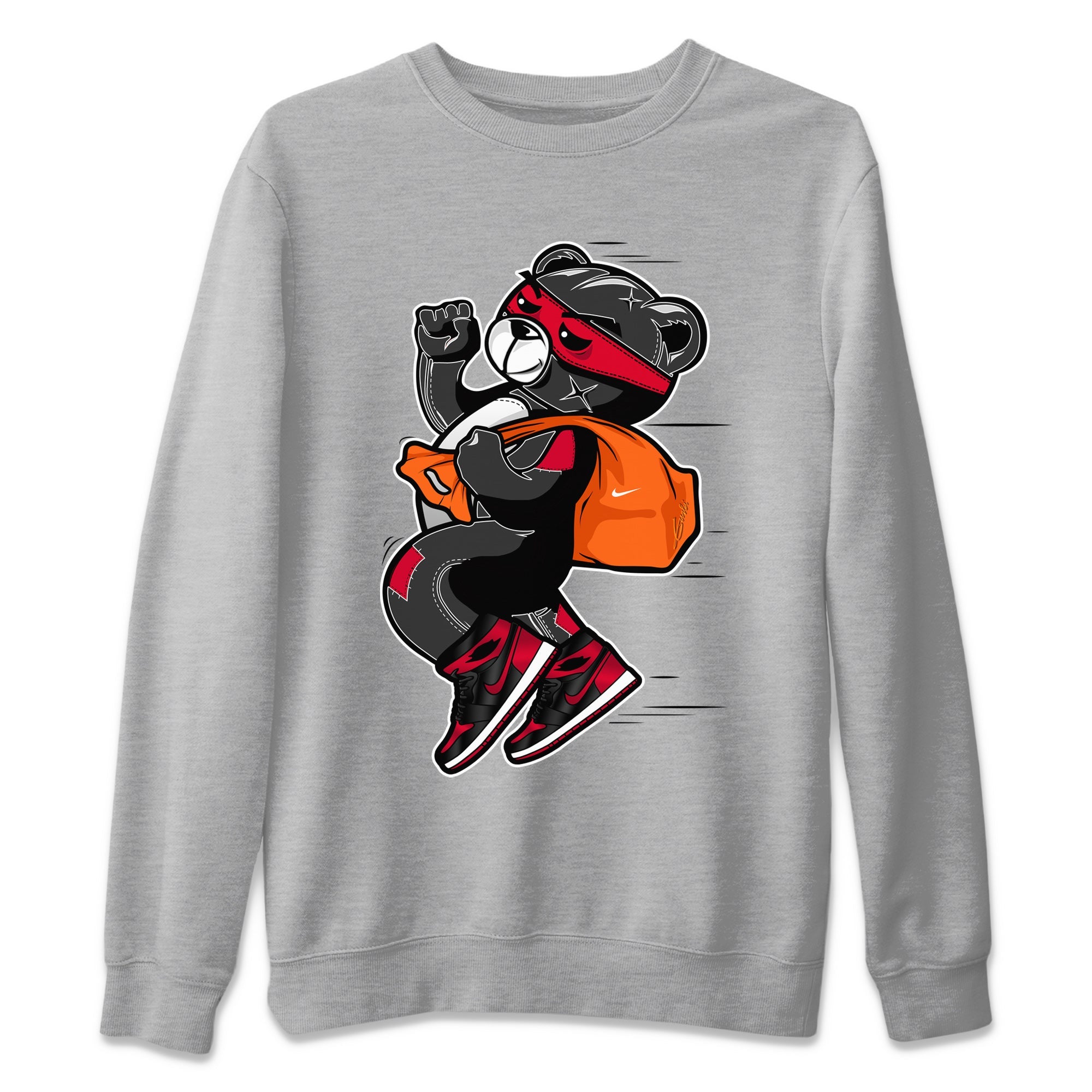 Jordan 1 Bred Patent Sneaker Matching T-Shirt Thief Bear Sneaker Tees Jordan 1 Bred Patent Sneaker Release Tees Crew Neck Tees