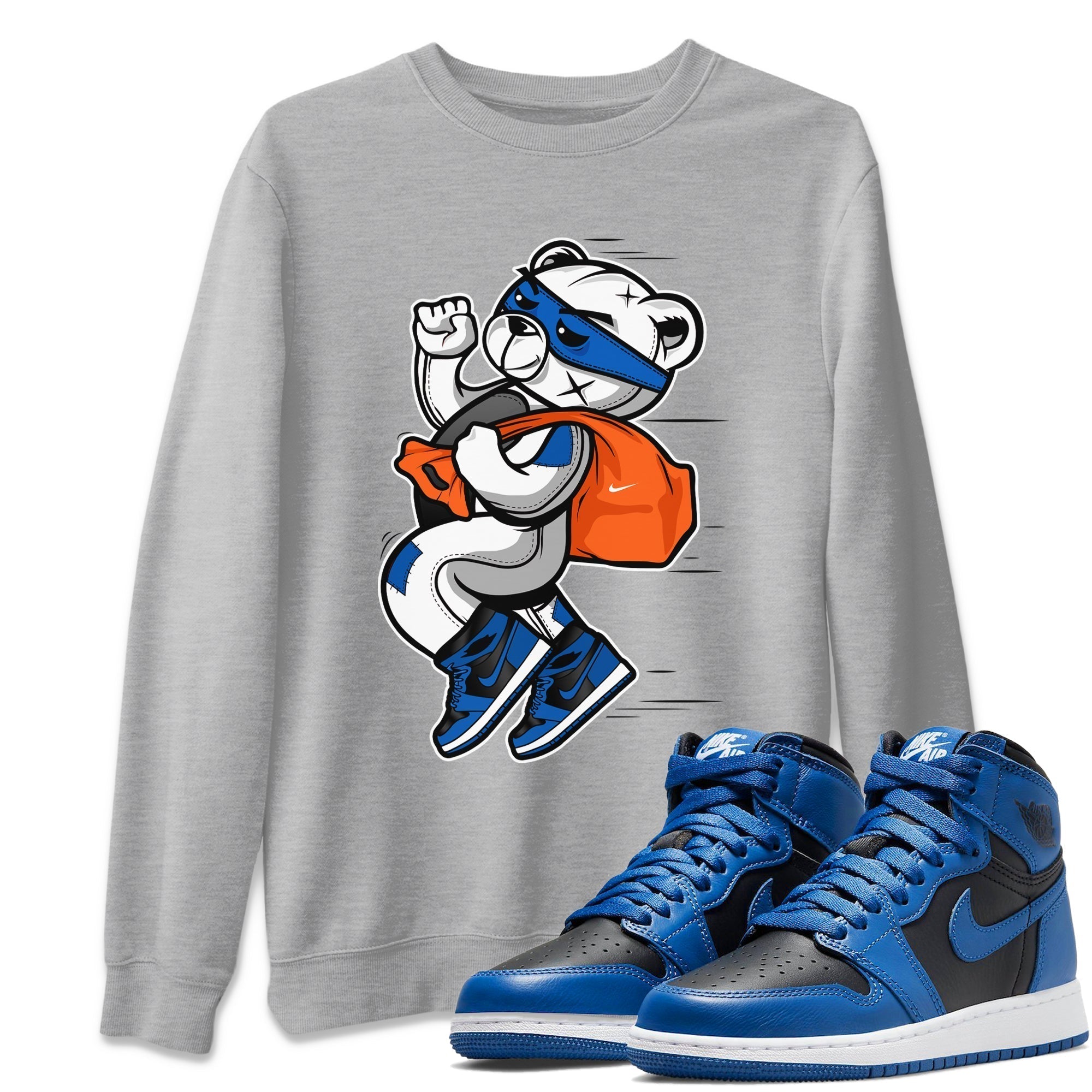 Jordan 1 Dark Marina Blue Sneaker Matching T-Shirt Thief Bear Sneaker Tees Jordan 1 Dark Marina Blue Sneaker Release Tees Crew Neck Tees