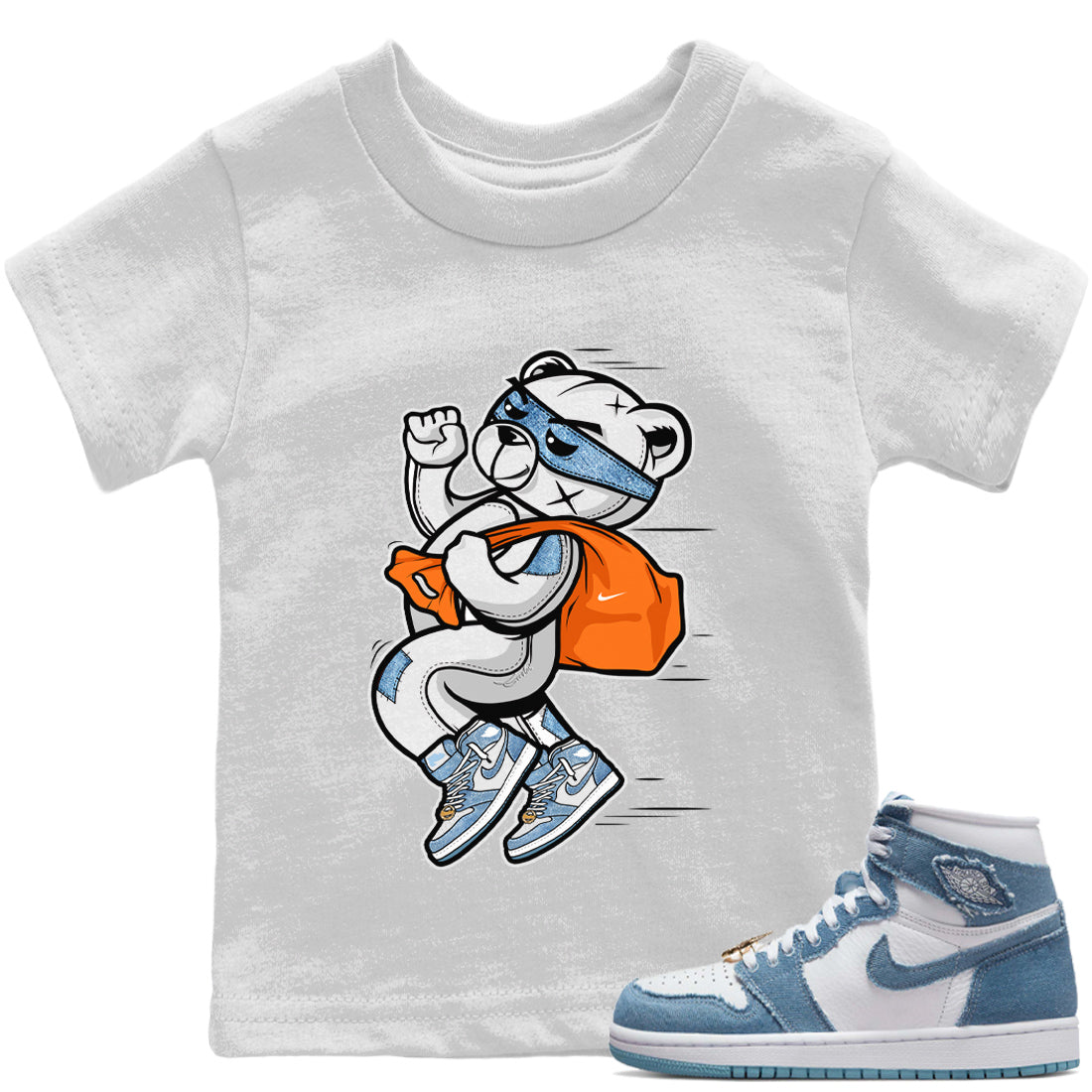 Jordan 1 Denim Sneaker Matching T-Shirt Thief Bear Sneaker Tees Jordan 1 Denim Sneaker Release Tees Kids Shirts