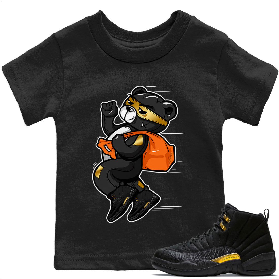 Jordan 12 Black Taxi Sneaker Matching T-Shirt Thief Bear Sneaker Tees Jordan 12 Black Taxi Sneaker Release Tees Kids Shirts