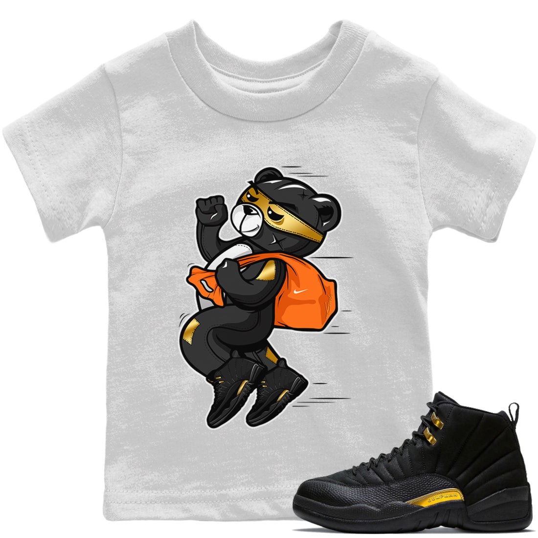 Jordan 12 Black Taxi Sneaker Matching T-Shirt Thief Bear Sneaker Tees Jordan 12 Black Taxi Sneaker Release Tees Kids Shirts