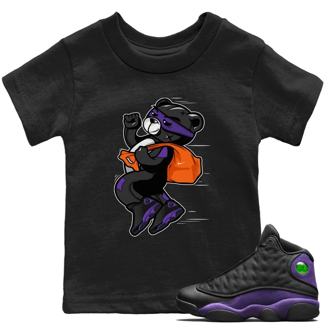 Jordan 13 Court Purple Sneaker Matching T-Shirt Thief Bear Sneaker Tees Jordan 13 Court Purple Sneaker Release Tees Kids Shirts