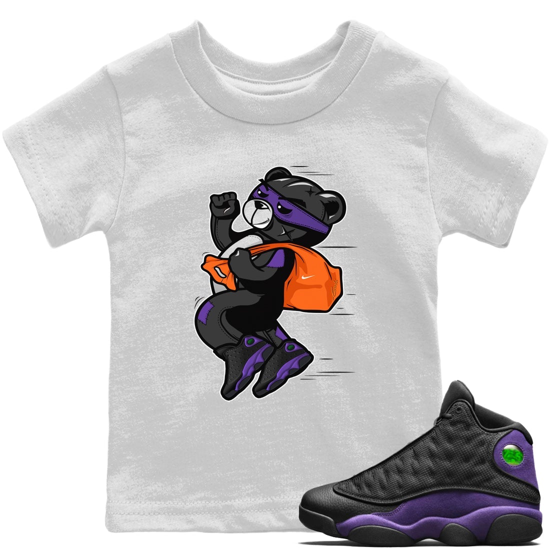 Jordan 13 Court Purple Sneaker Matching T-Shirt Thief Bear Sneaker Tees Jordan 13 Court Purple Sneaker Release Tees Kids Shirts