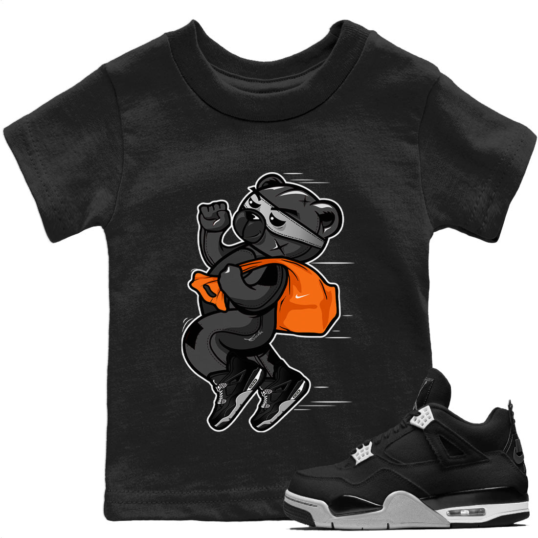 Jordan 4 Black Canvas Sneaker Matching T-Shirt Thief Bear Sneaker Tees Jordan 4 Black Canvas Sneaker Release Tees Kids Shirts