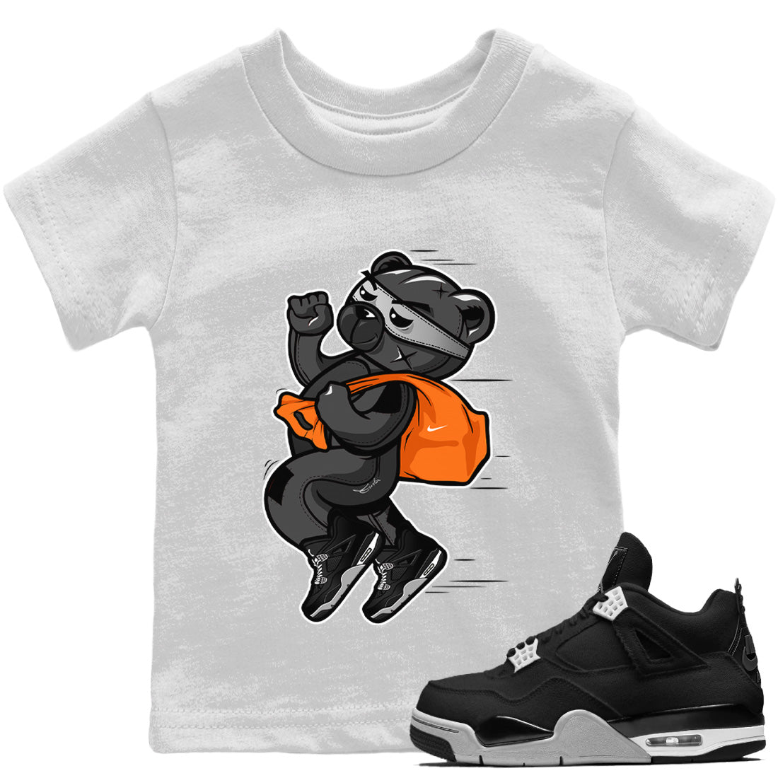 Jordan 4 Black Canvas Sneaker Matching T-Shirt Thief Bear Sneaker Tees Jordan 4 Black Canvas Sneaker Release Tees Kids Shirts