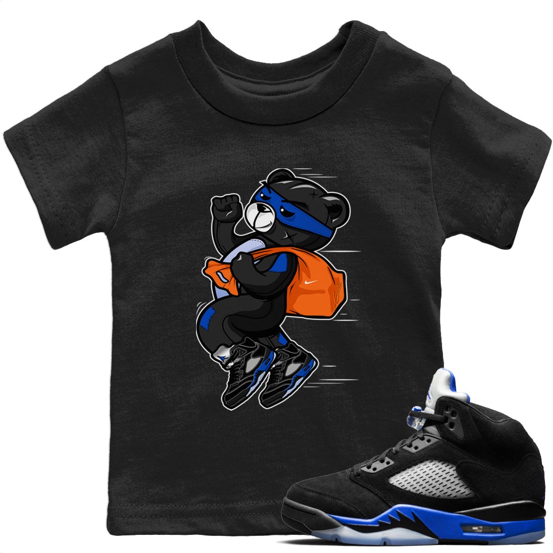 Jordan 5 Racer Blue Sneaker Matching T-Shirt Thief Bear Sneaker Tees Jordan 5 Racer Blue Sneaker Release Tees Kids Shirts