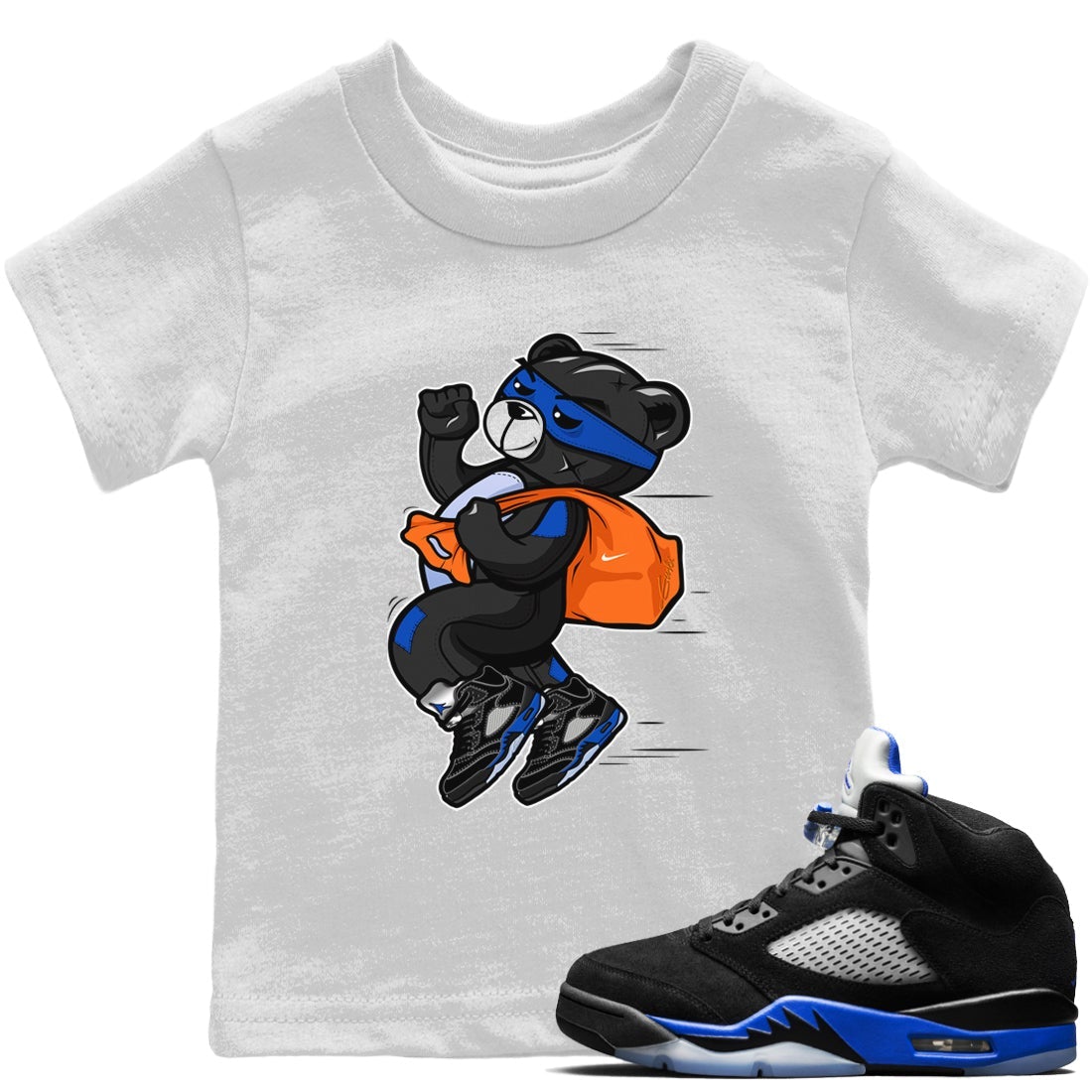 Jordan 5 Racer Blue Sneaker Matching T-Shirt Thief Bear Sneaker Tees Jordan 5 Racer Blue Sneaker Release Tees Kids Shirts