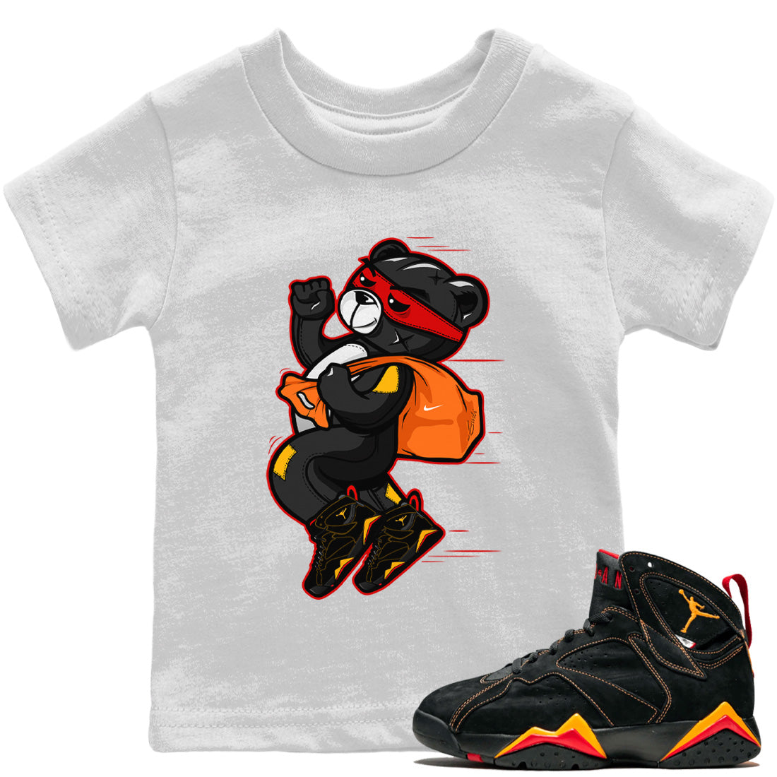 Jordan 7 Citrus Shirt To Match Jordans Thief Bear Sneaker Tees Jordan 7 Citrus Drip Gear Zone Sneaker Matching Clothing Kids Shirts