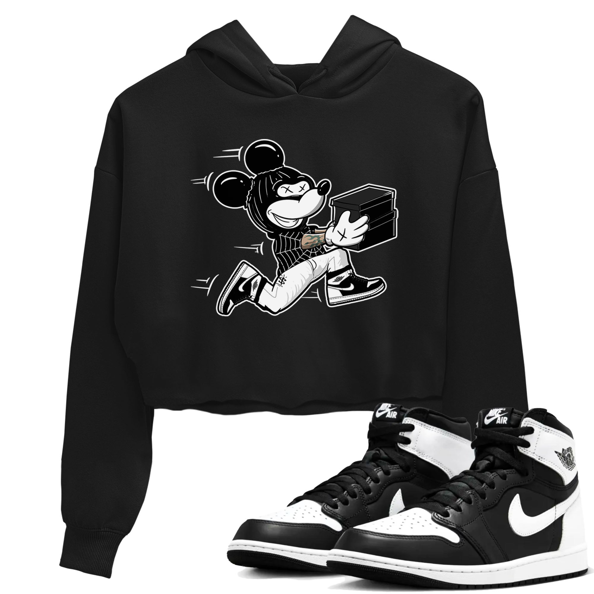 Air Jordan 1 panda shirt to match jordans Thief Mouse sneaker tees 1s Black White Drip Gear Zone Streetwear Black 1 crop length shirt