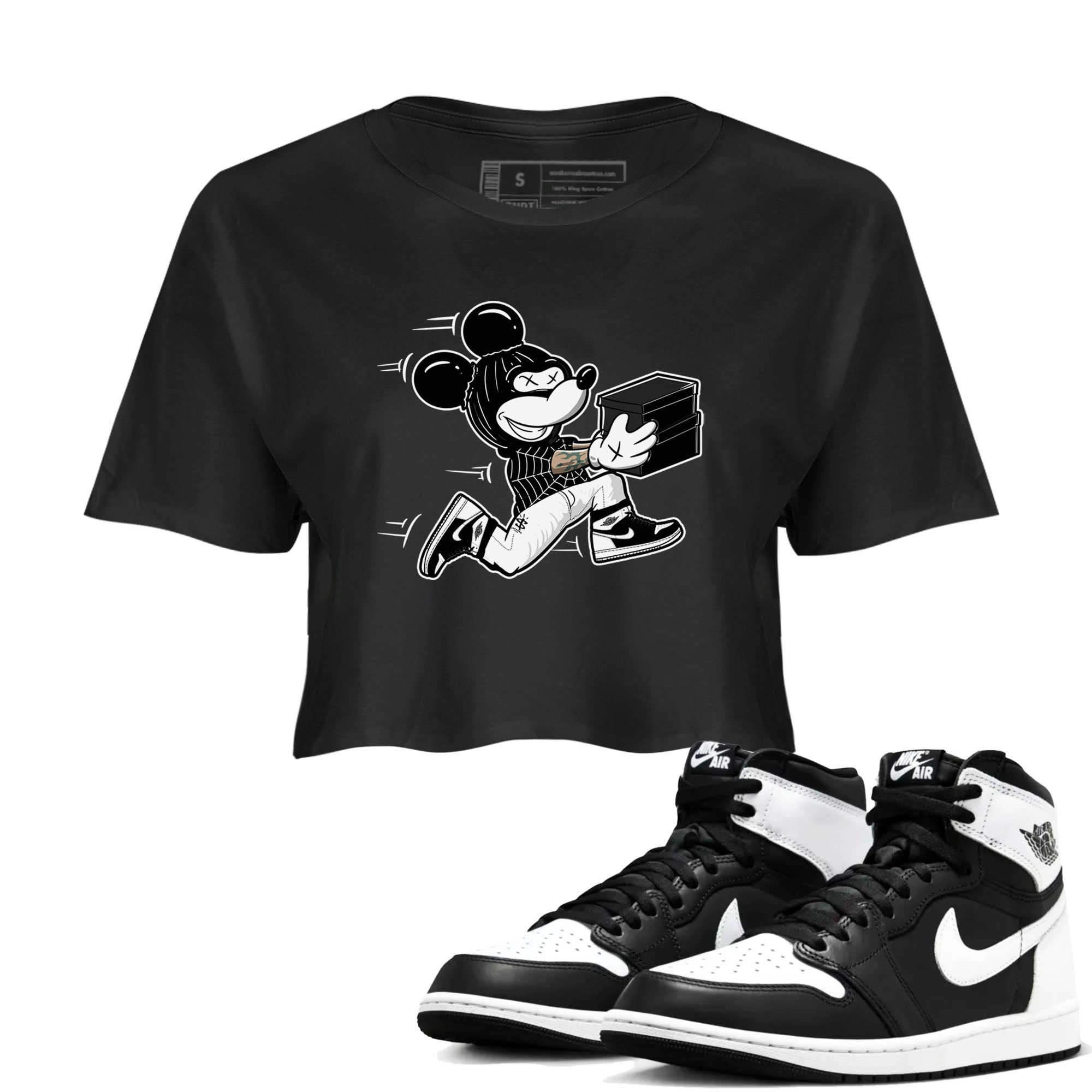 Air Jordan 1 panda shirt to match jordans Thief Mouse sneaker tees 1s Black White Drip Gear Zone Streetwear Black 1 crop length shirt