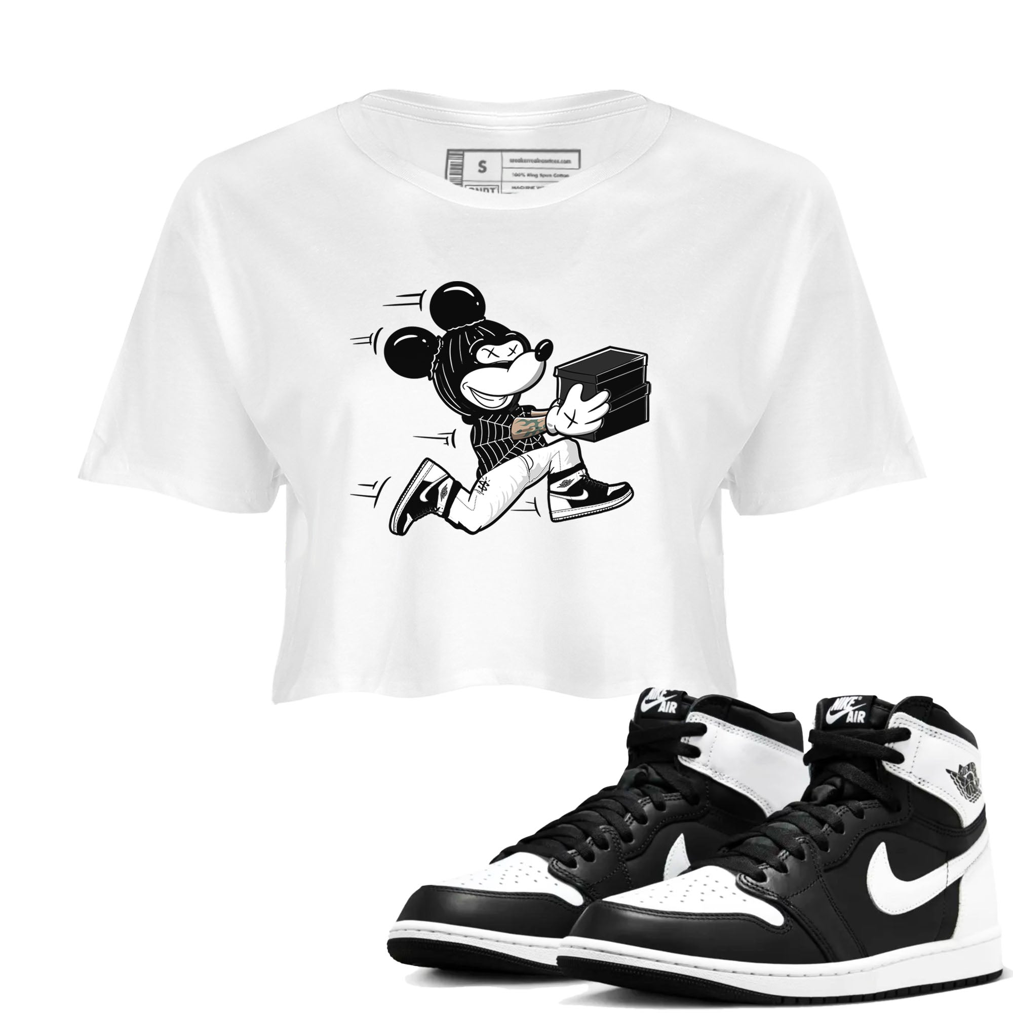 Air Jordan 1 panda shirt to match jordans Thief Mouse sneaker tees 1s Black White Drip Gear Zone Streetwear White 1 crop length shirt