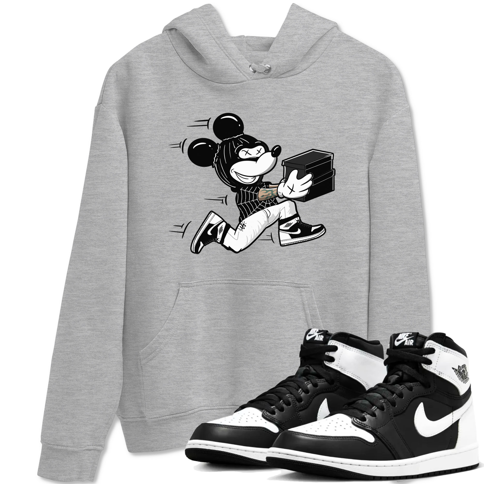 Air Jordan 1 panda shirt to match jordans Thief Mouse sneaker tees 1s Black White Drip Gear Zone Streetwear unisex cotton Heather Grey 1 crew neck shirt