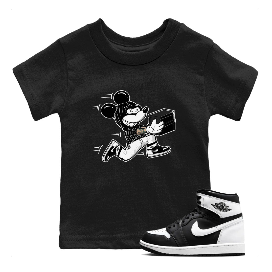 Air Jordan 1 panda shirt to match jordans Thief Mouse sneaker tees 1s Black White Drip Gear Zone Streetwear baby toddler Black 1 cotton Shirt