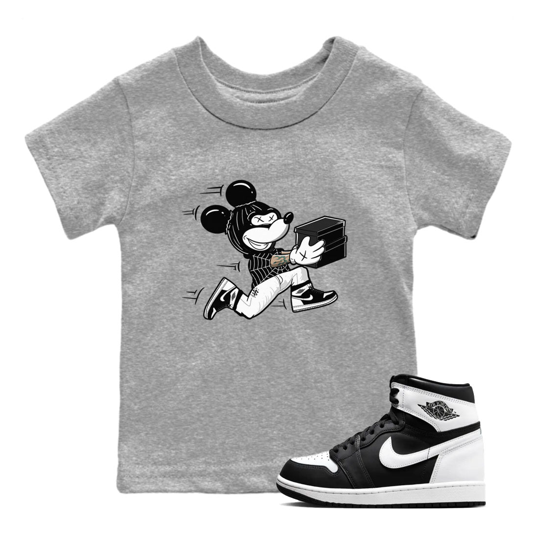 Air Jordan 1 panda shirt to match jordans Thief Mouse sneaker tees 1s Black White Drip Gear Zone Streetwear baby toddler Heather Grey 1 cotton Shirt