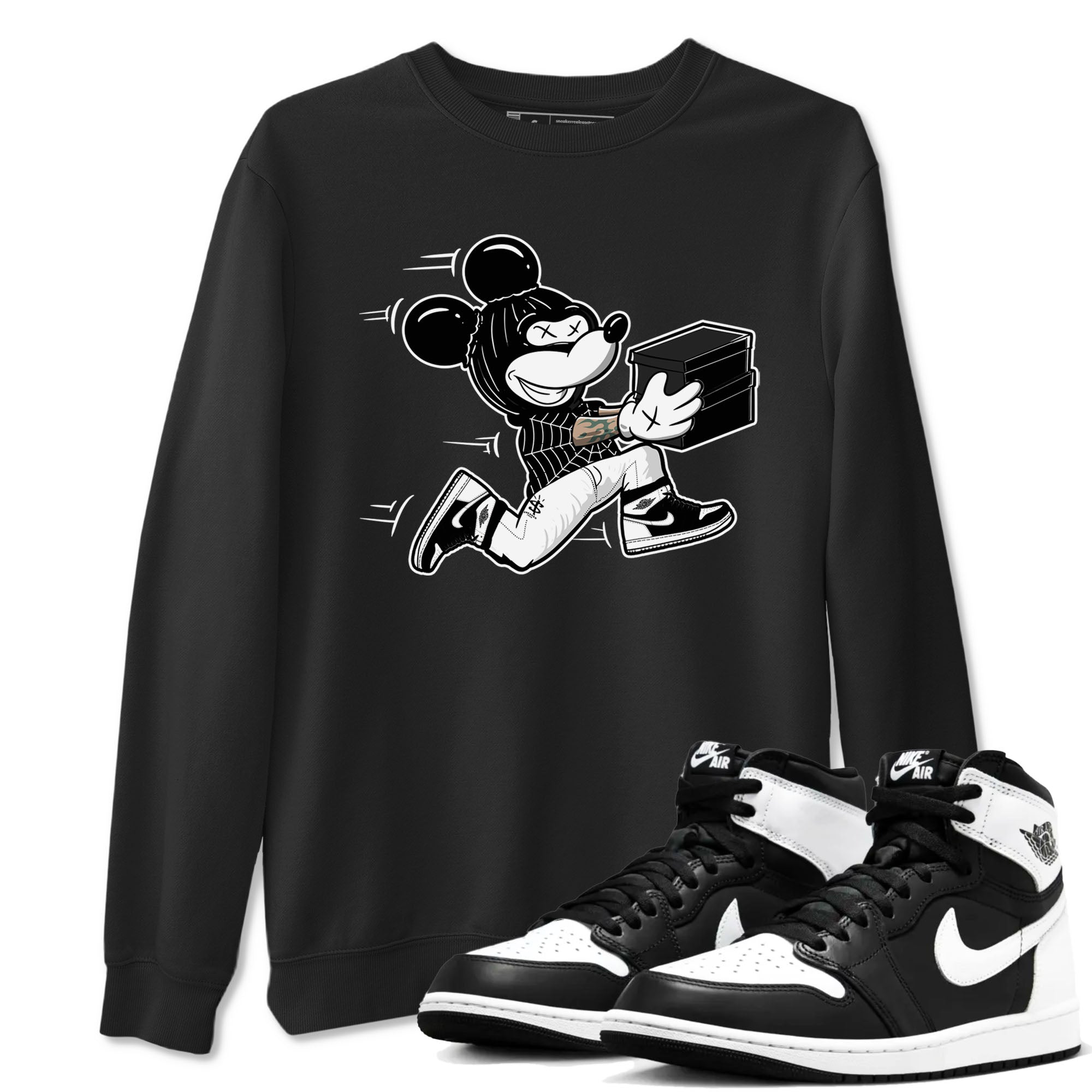 Air Jordan 1 panda shirt to match jordans Thief Mouse sneaker tees 1s Black White Drip Gear Zone Streetwear unisex cotton Black 1 crew neck shirt