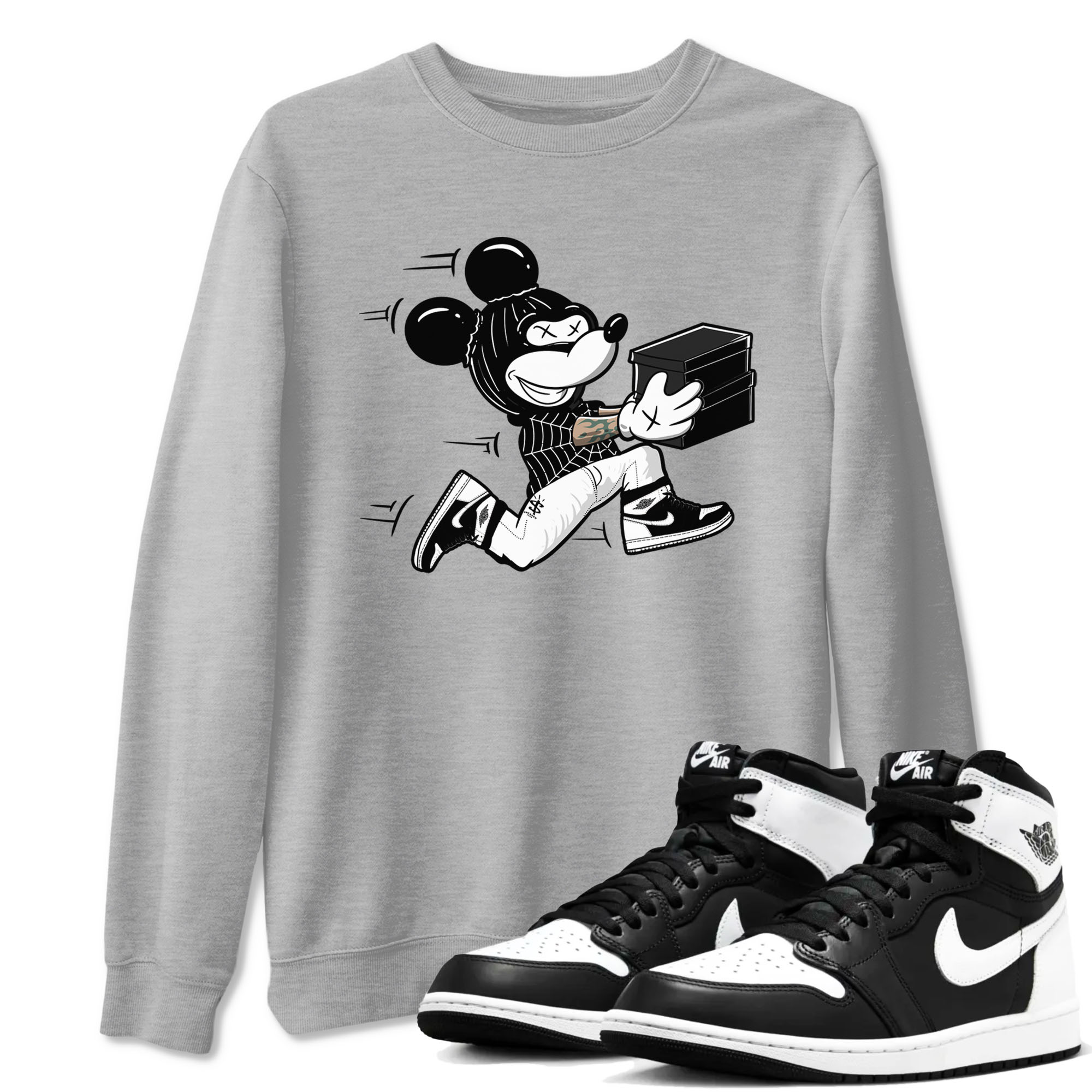Air Jordan 1 panda shirt to match jordans Thief Mouse sneaker tees 1s Black White Drip Gear Zone Streetwear unisex cotton Heather Grey 1 crew neck shirt