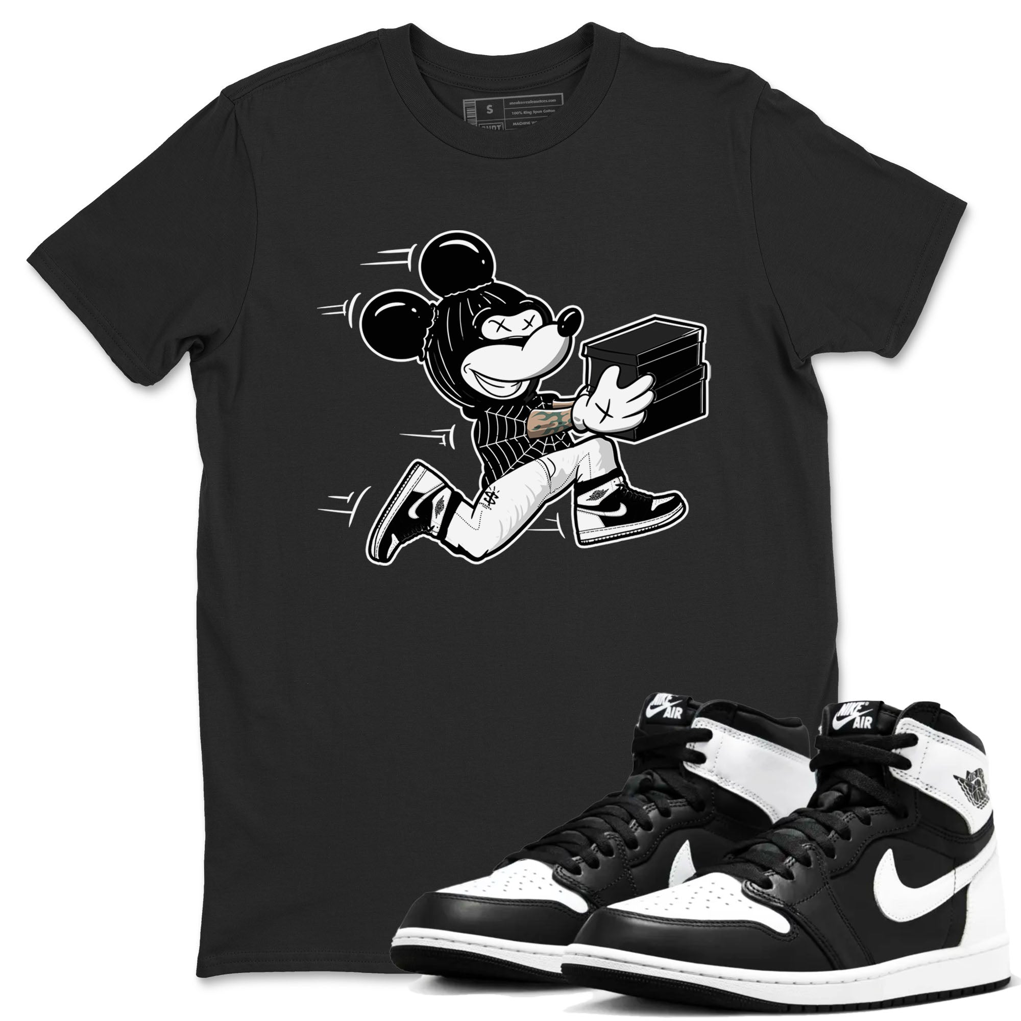 Air Jordan 1 panda shirt to match jordans Thief Mouse sneaker tees 1s Black White Drip Gear Zone Streetwear unisex cotton Black 1 crew neck shirt