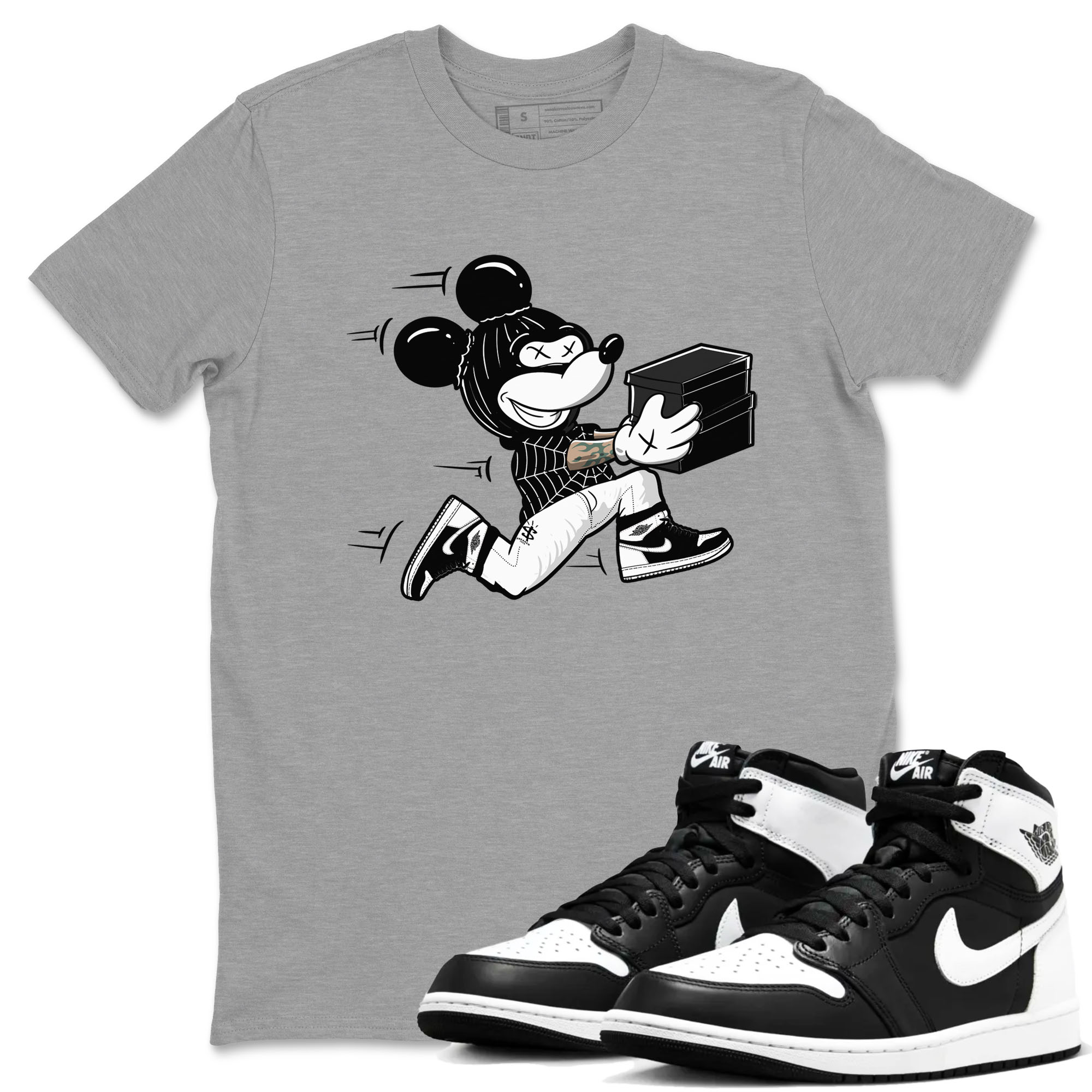 Air Jordan 1 panda shirt to match jordans Thief Mouse sneaker tees 1s Black White Drip Gear Zone Streetwear unisex cotton Heather Grey 1 crew neck shirt