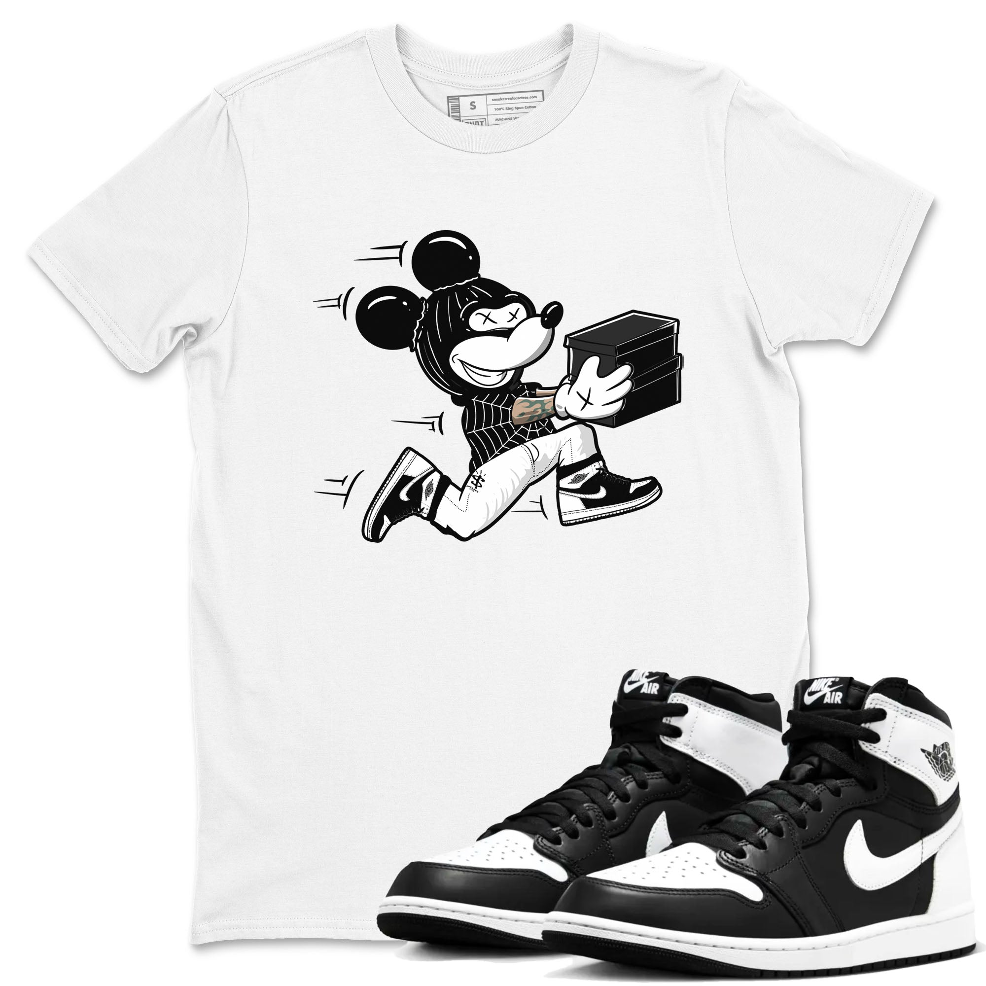 Air Jordan 1 panda shirt to match jordans Thief Mouse sneaker tees 1s Black White Drip Gear Zone Streetwear unisex cotton White 1 crew neck shirt
