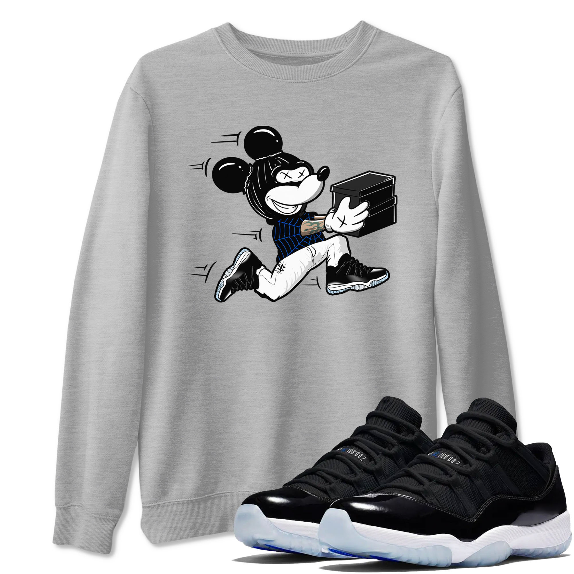 Air Jordan 11 Low Space shirt to match jordans Thief Mouse sneaker tees 11s Space Drip Gear Zone Streetwear unisex cotton Heather Grey 1 crew neck shirt
