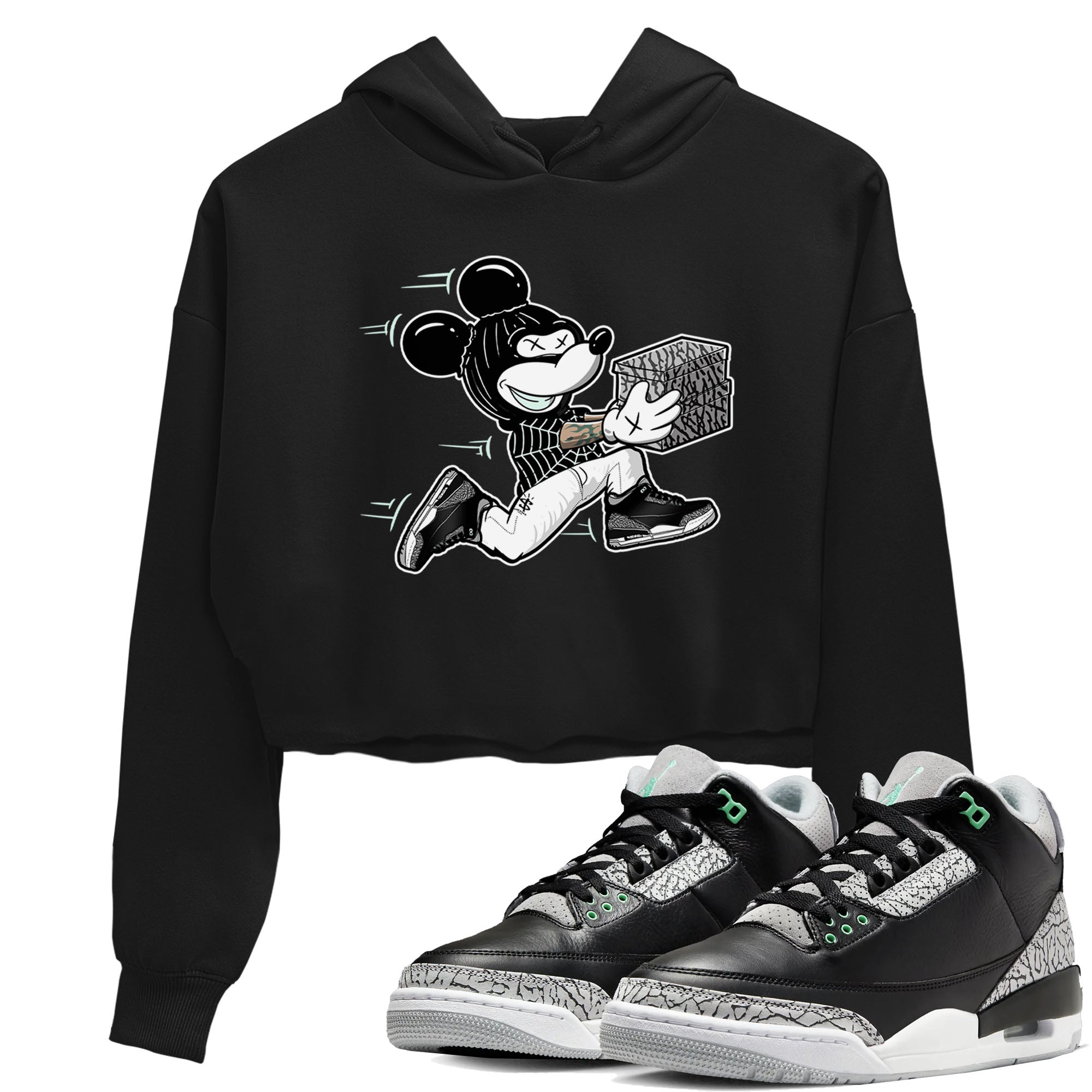 3s Green Glow shirt to match jordans Thief Mouse sneaker tees Air Jordan 3 Green Glow Drip Gear Zone Black 1 crop length shirt