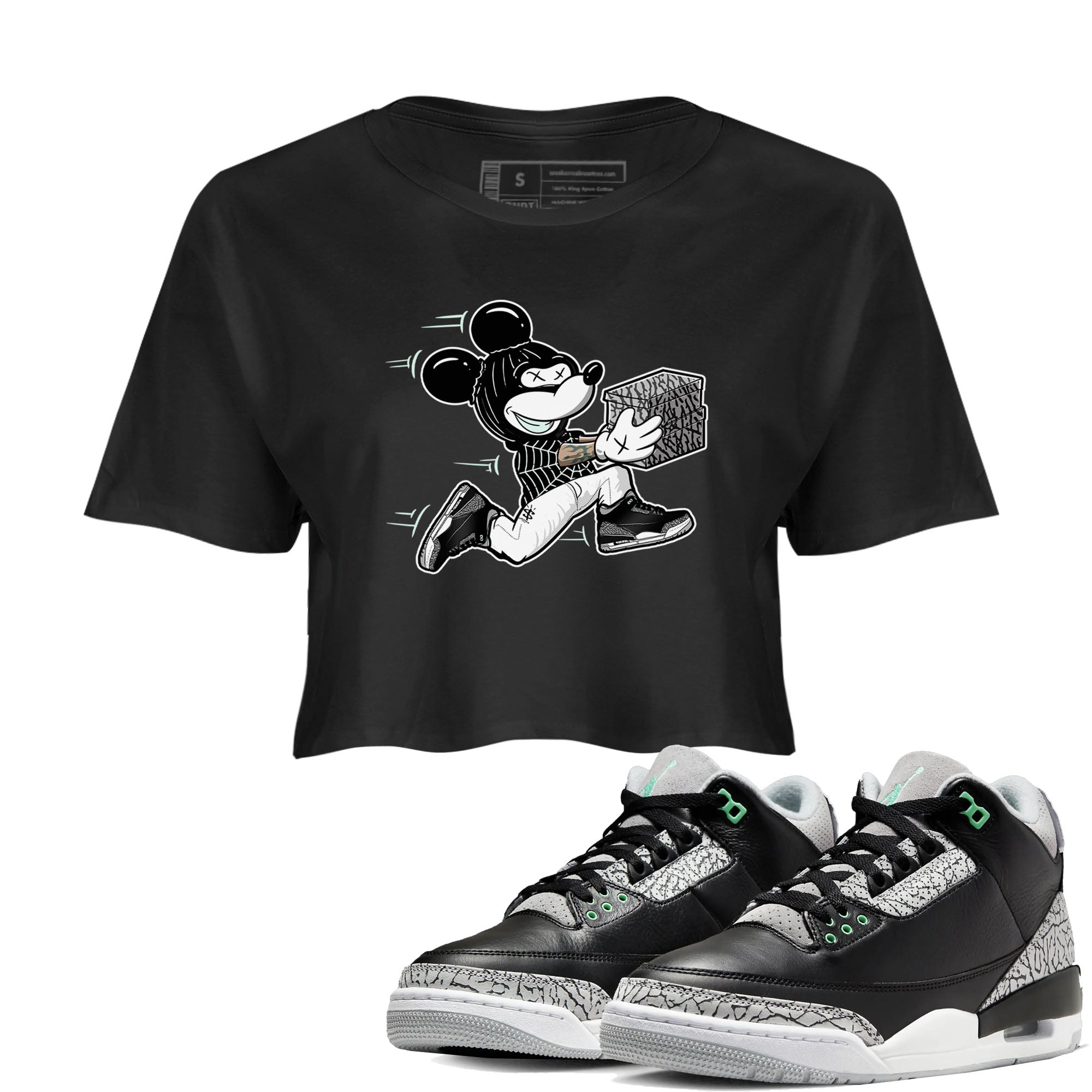 3s Green Glow shirt to match jordans Thief Mouse sneaker tees Air Jordan 3 Green Glow Drip Gear Zone Black 1 crop length shirt