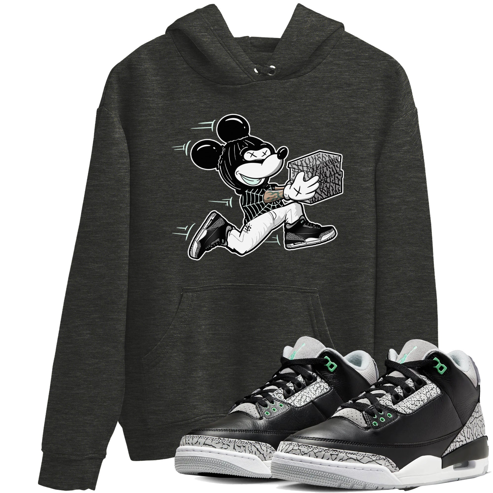 3s Green Glow shirt to match jordans Thief Mouse sneaker tees Air Jordan 3 Green Glow Drip Gear Zone unisex cotton Charcoal Heather 1 crew neck shirt