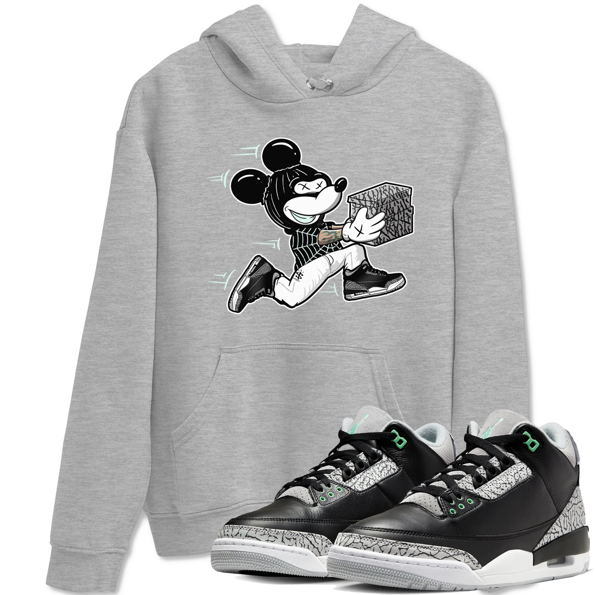 3s Green Glow shirt to match jordans Thief Mouse sneaker tees Air Jordan 3 Green Glow Drip Gear Zone unisex cotton Heather Grey 1 crew neck shirt